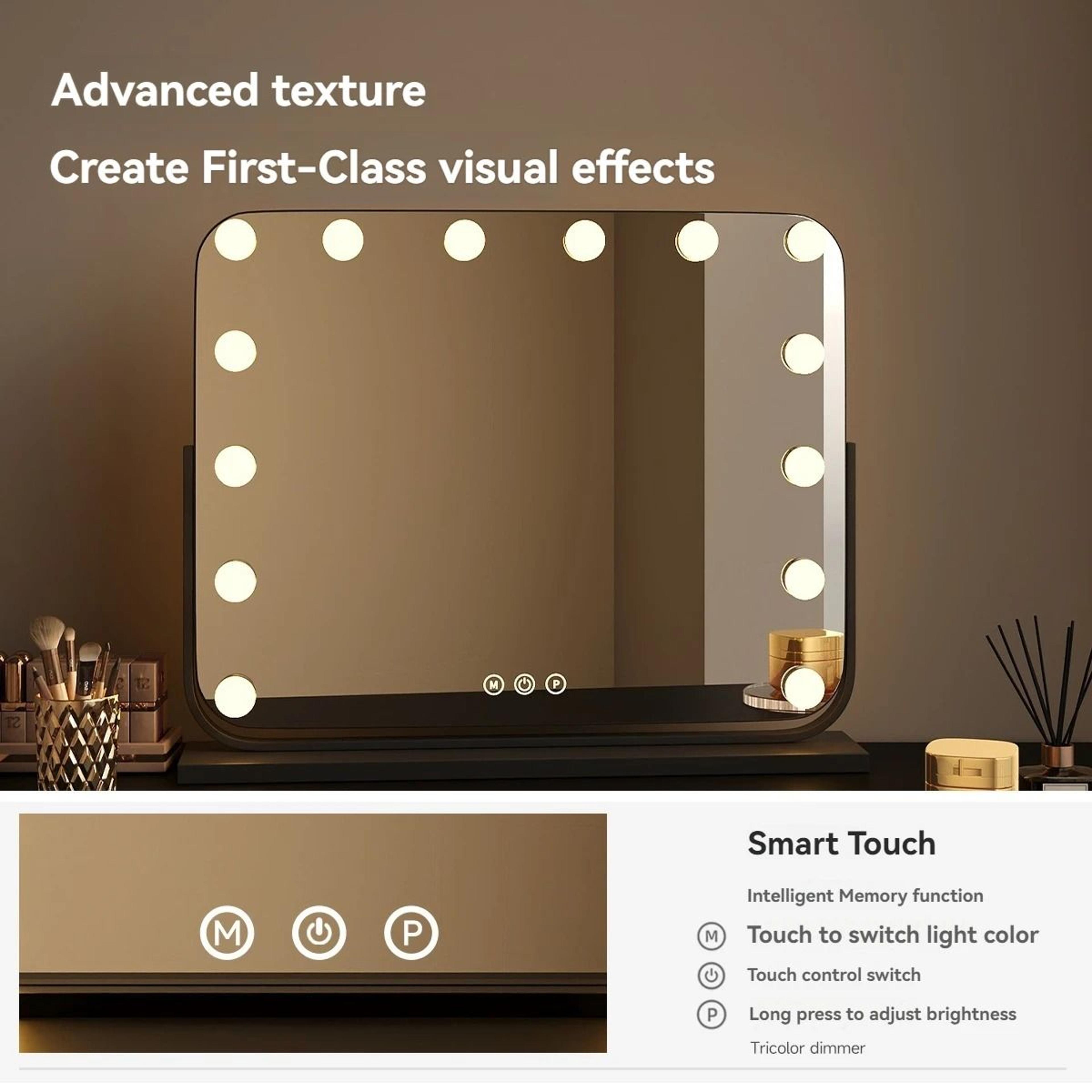 Large Smart Professional LED Lighted Desktop Makeup Mirror With Desk Stand 2