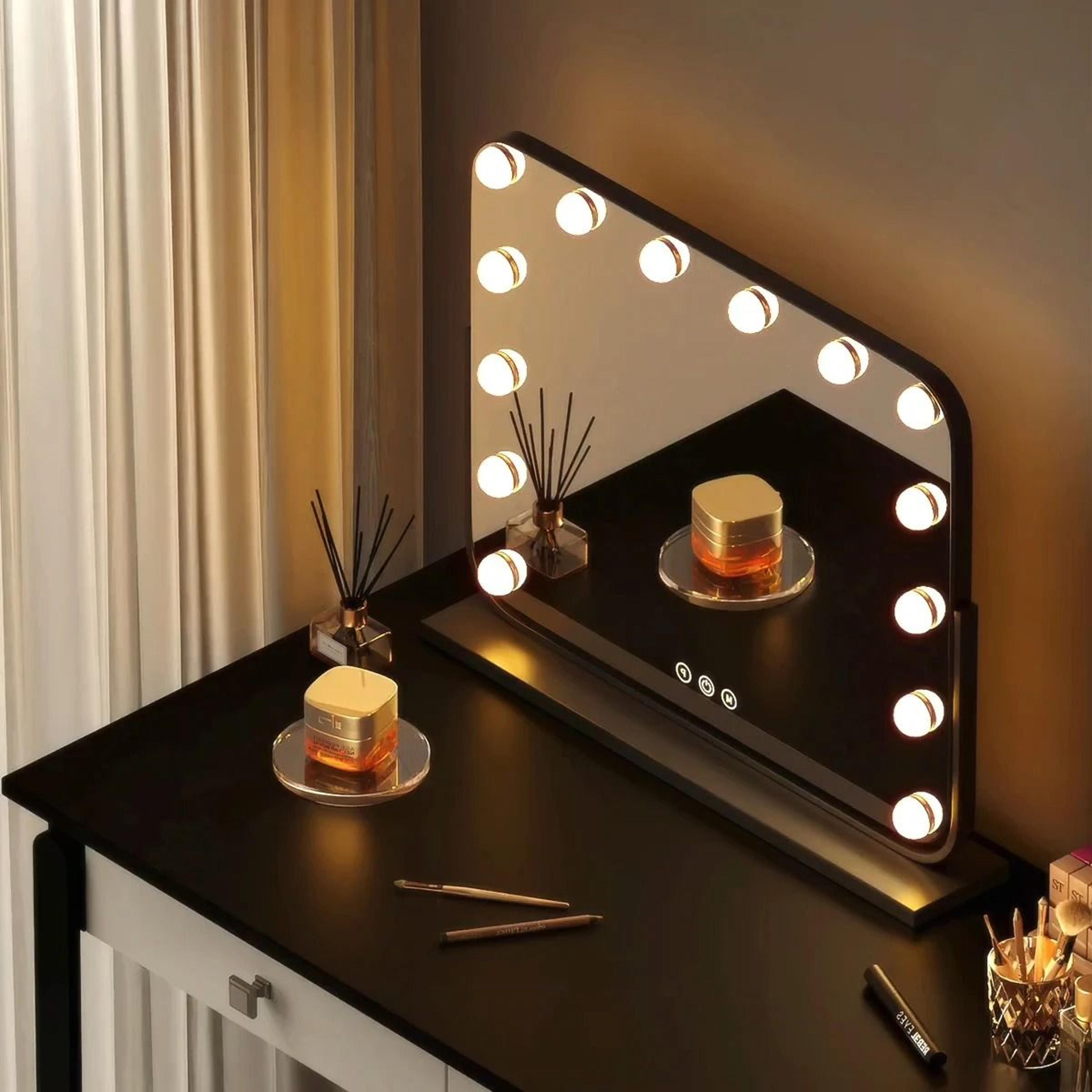 Large Smart Professional LED Lighted Desktop Makeup Mirror With Desk Stand 1