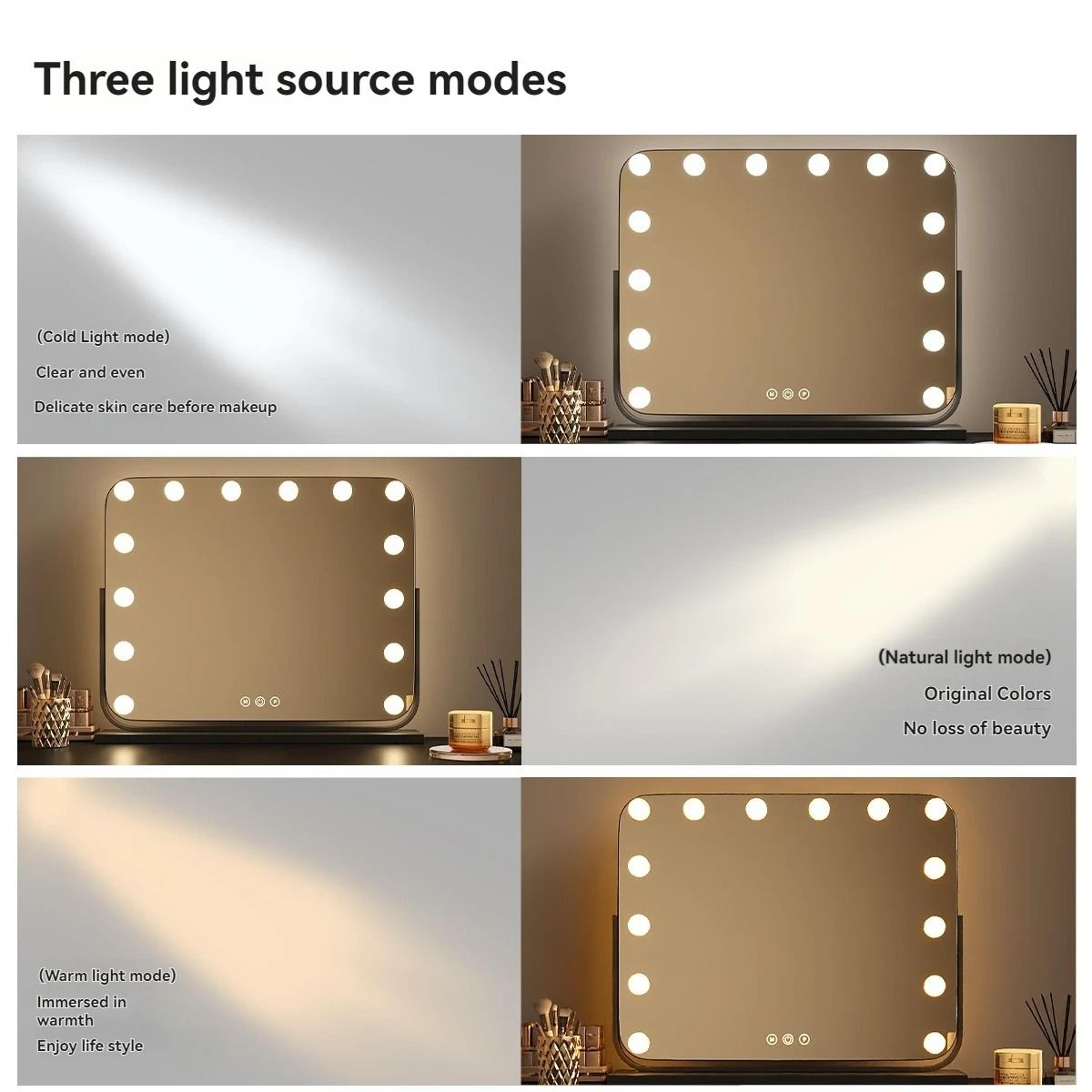 Large Smart Professional LED Lighted Desktop Makeup Mirror With Desk Stand 3