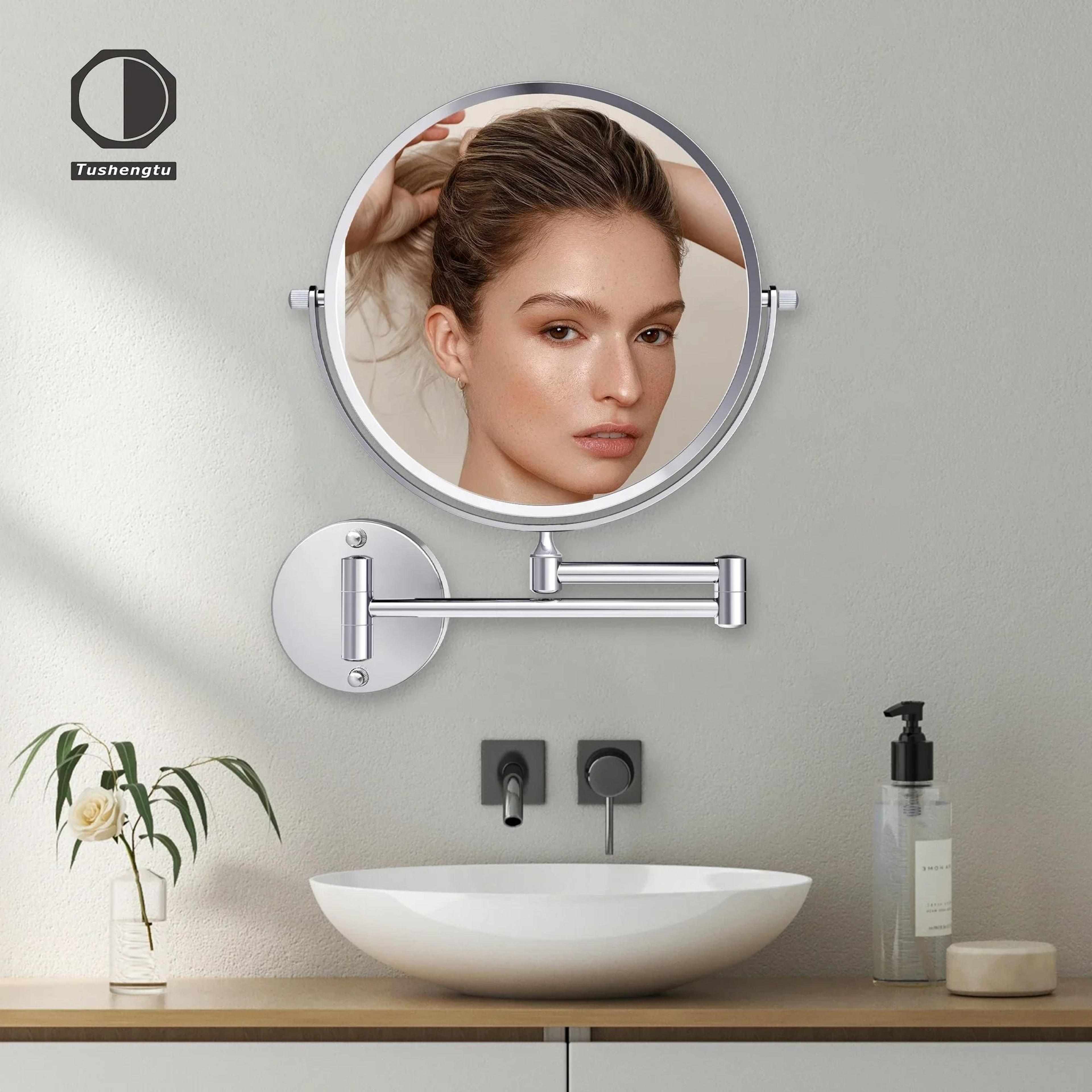 Tushengtu 8Inch Wall Mounted 360 Swivel Bathroom Mirror With 10X Magnification 1
