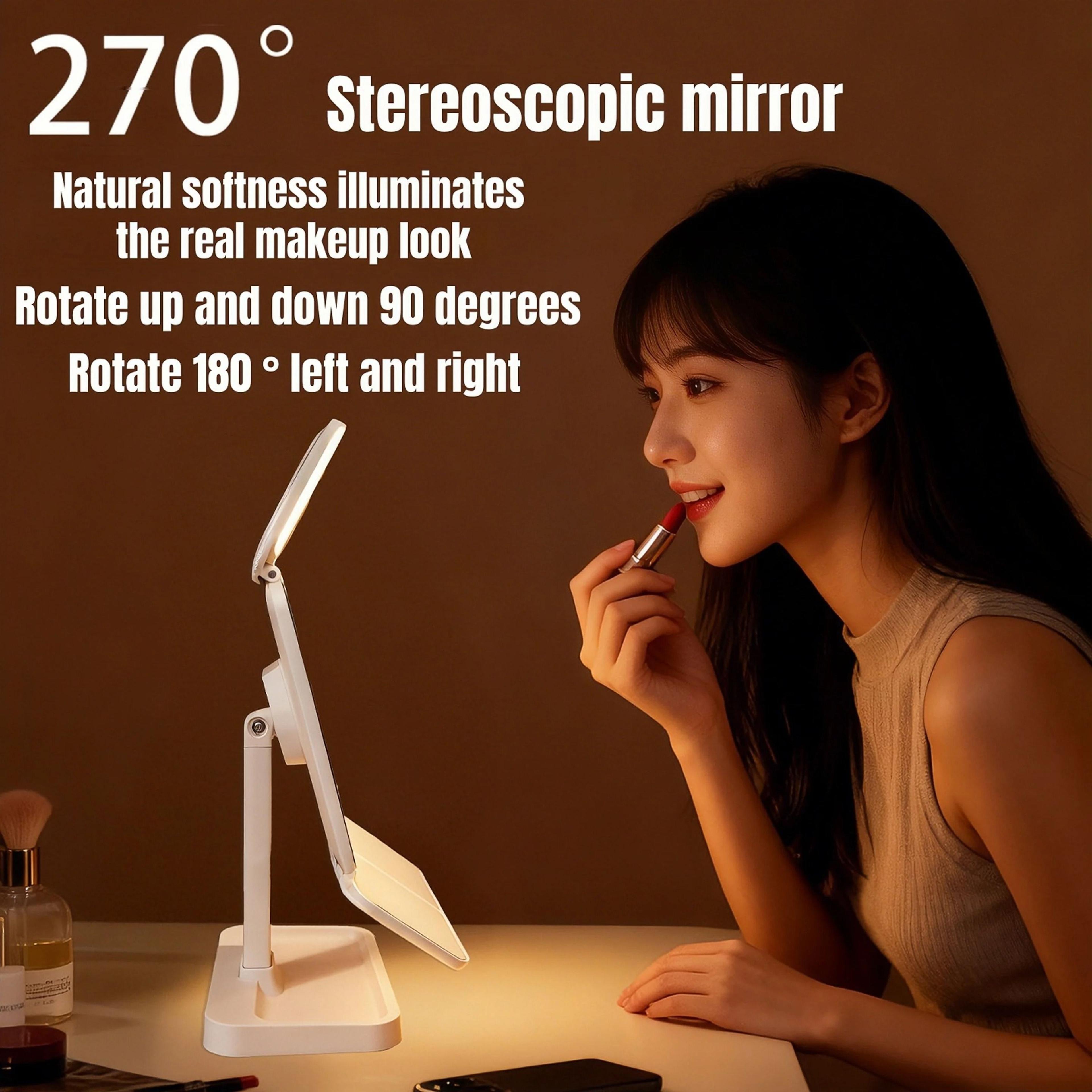 Triple Fold LED Fashion Makeup Mirror With Touch Dimming  MultiPanel Visibility 1