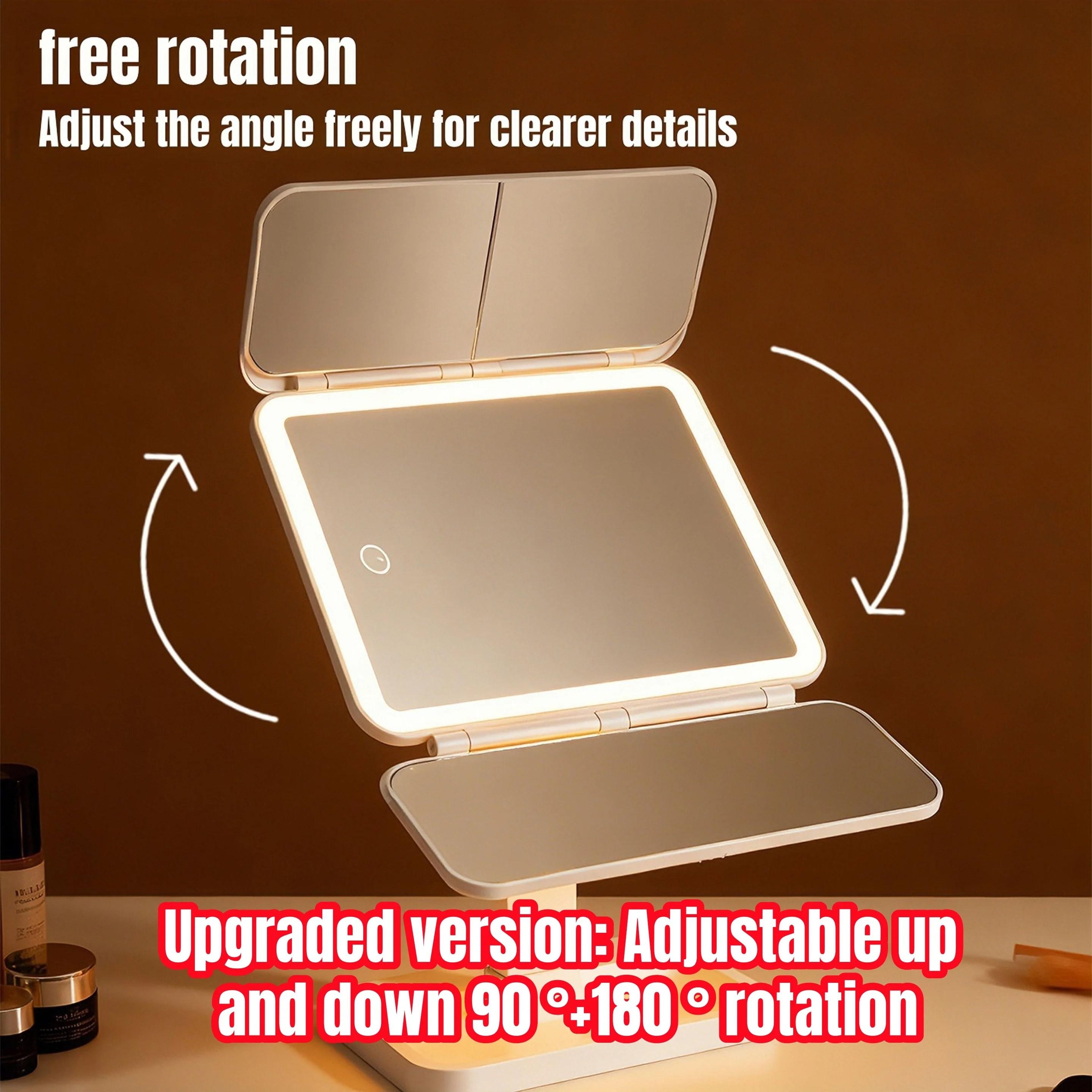 Triple Fold LED Fashion Makeup Mirror With Touch Dimming  MultiPanel Visibility 7