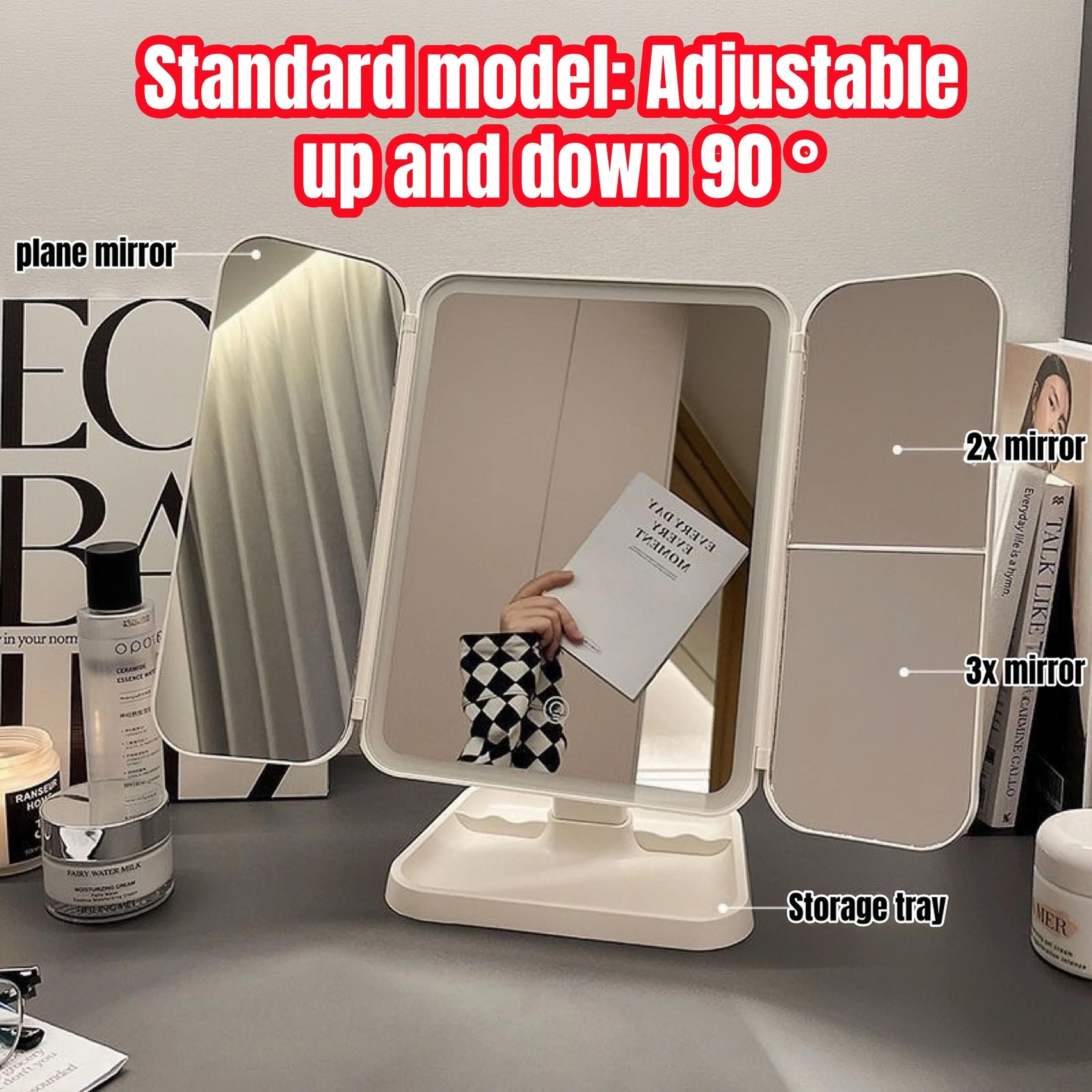 Triple Fold LED Fashion Makeup Mirror With Touch Dimming  MultiPanel Visibility 6