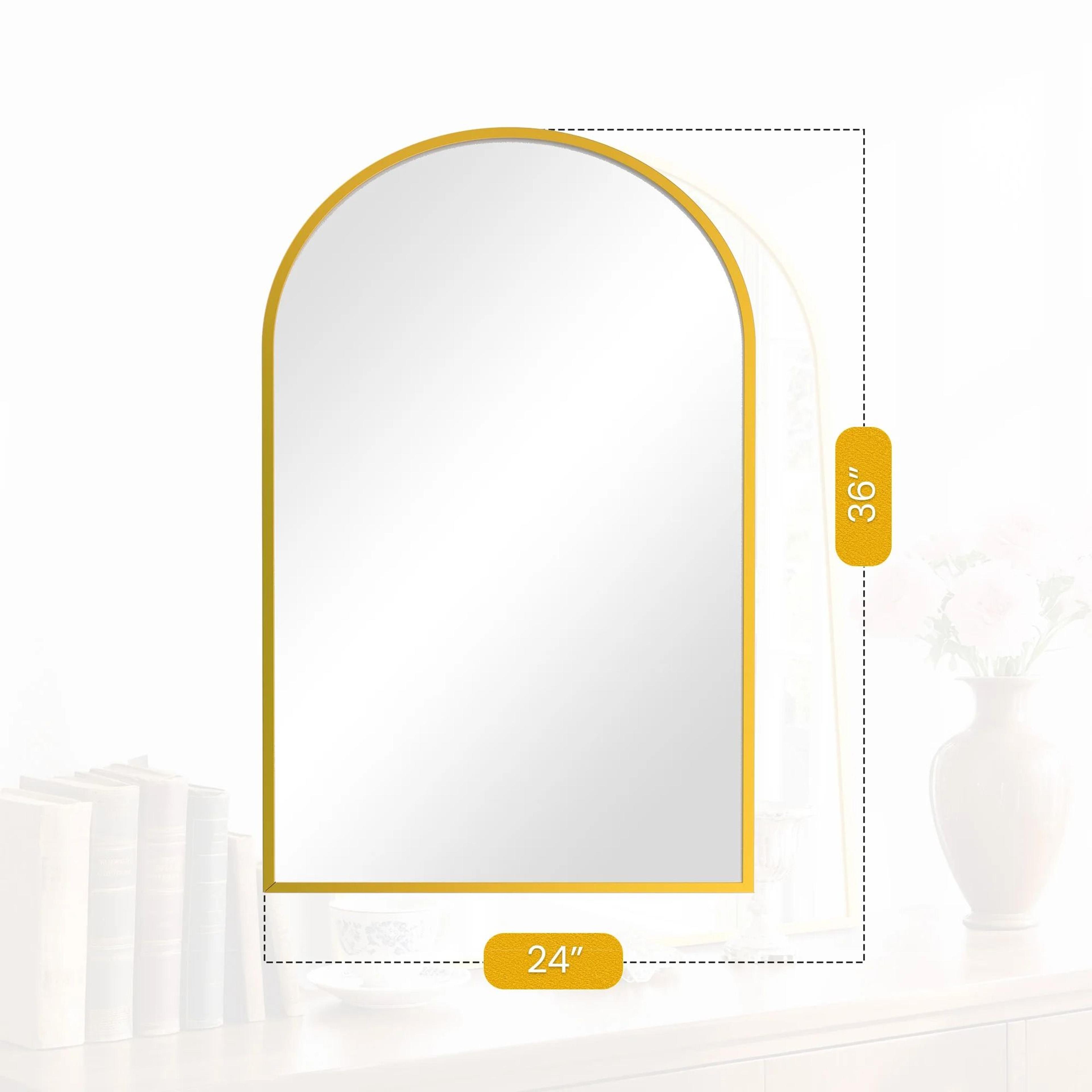 JHK 26x38 Arched Matte Metal Framed Wall Mirror With Tempered Glass 9