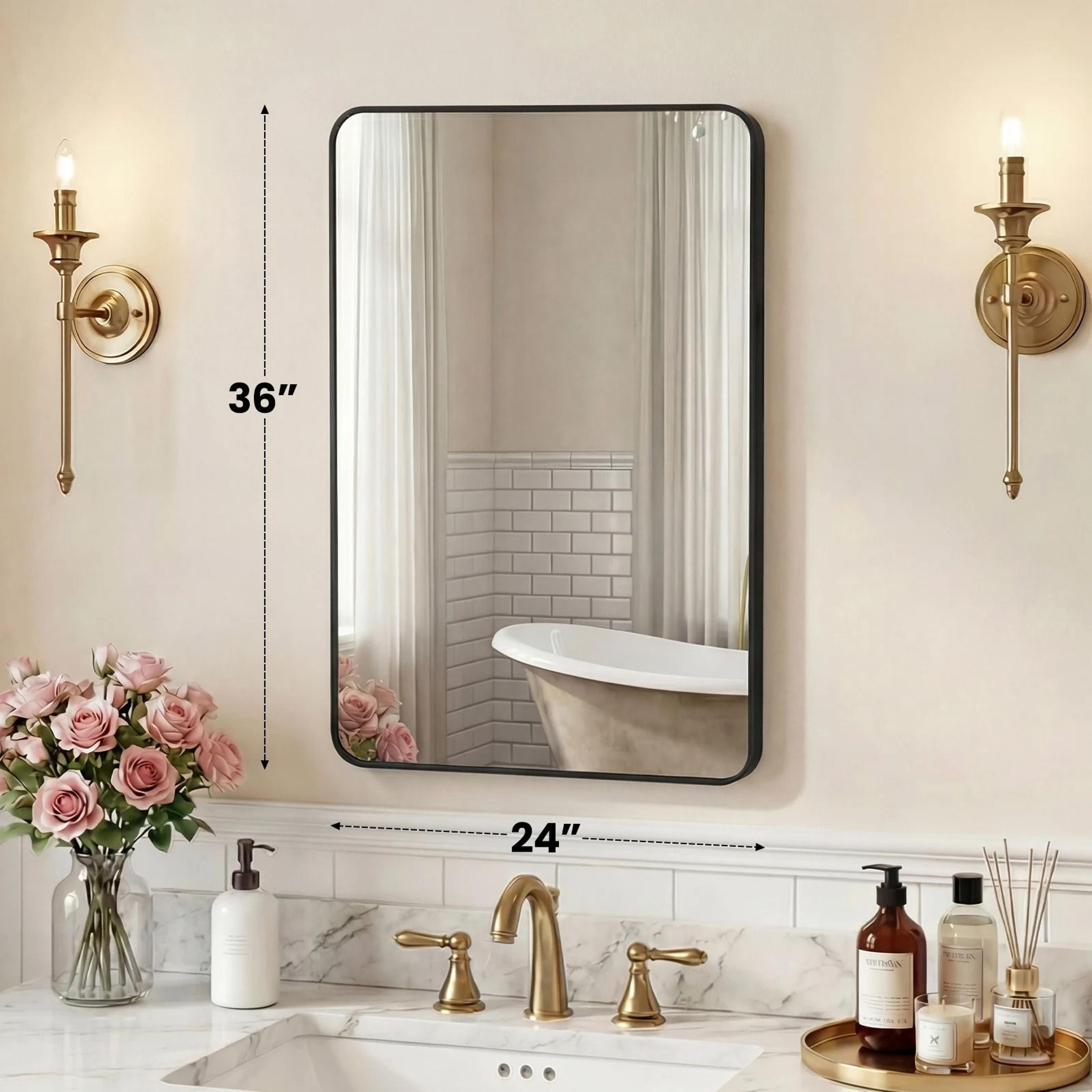 JHK Rounded Rectangle Metal Framed Wall Mirror With Tempered Glass 10