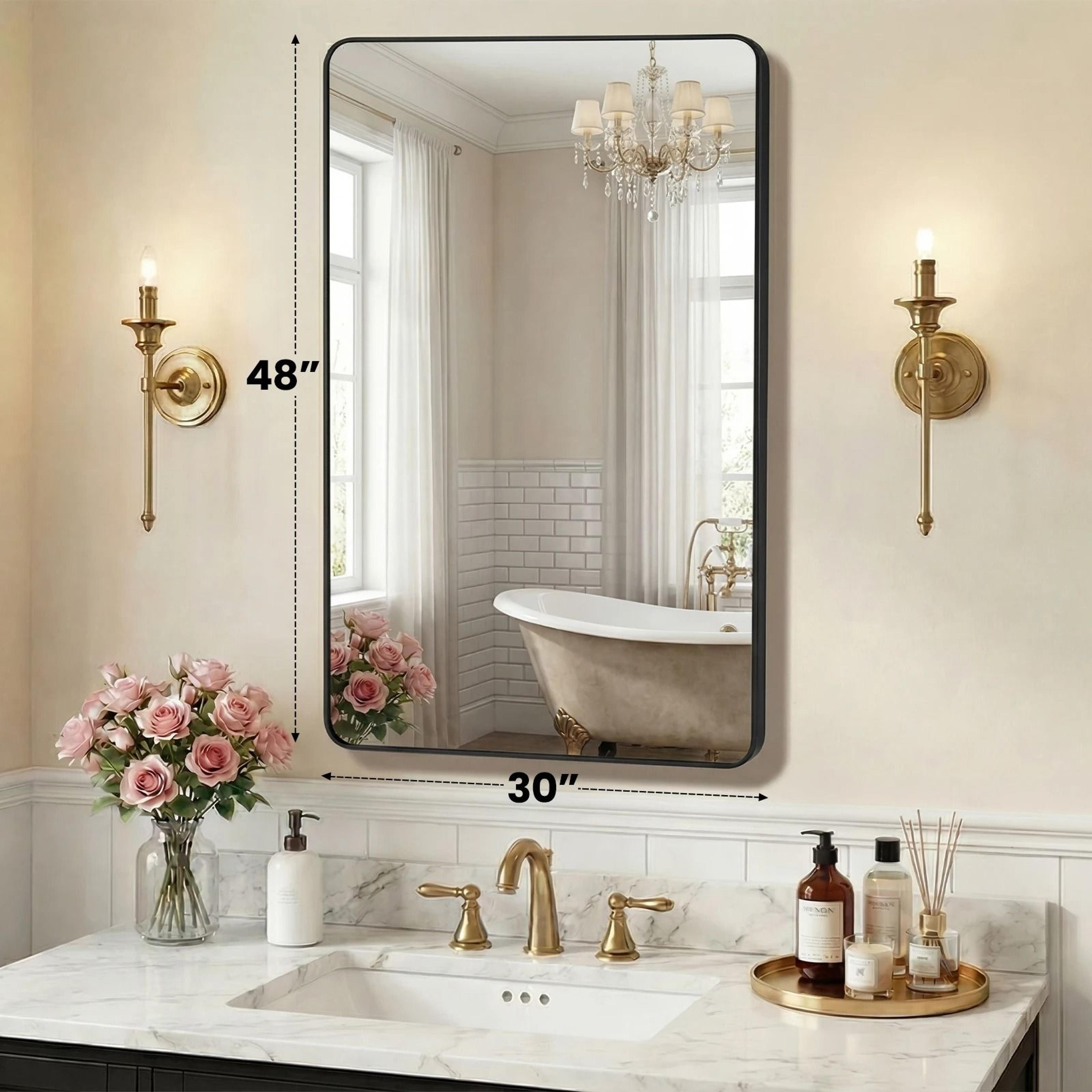 JHK Rounded Rectangle Metal Framed Wall Mirror With Tempered Glass 9