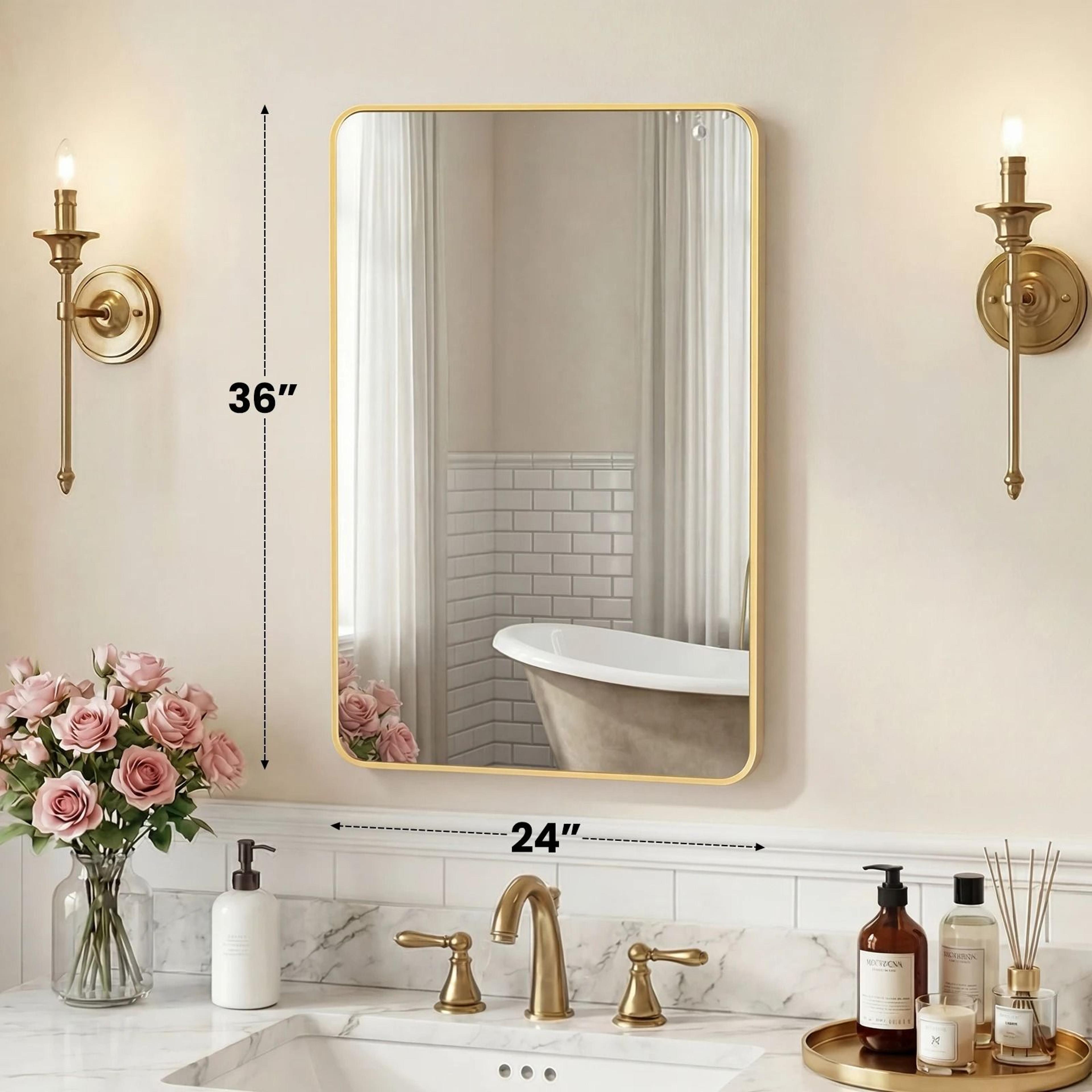 JHK Rounded Rectangle Metal Framed Wall Mirror With Tempered Glass 11