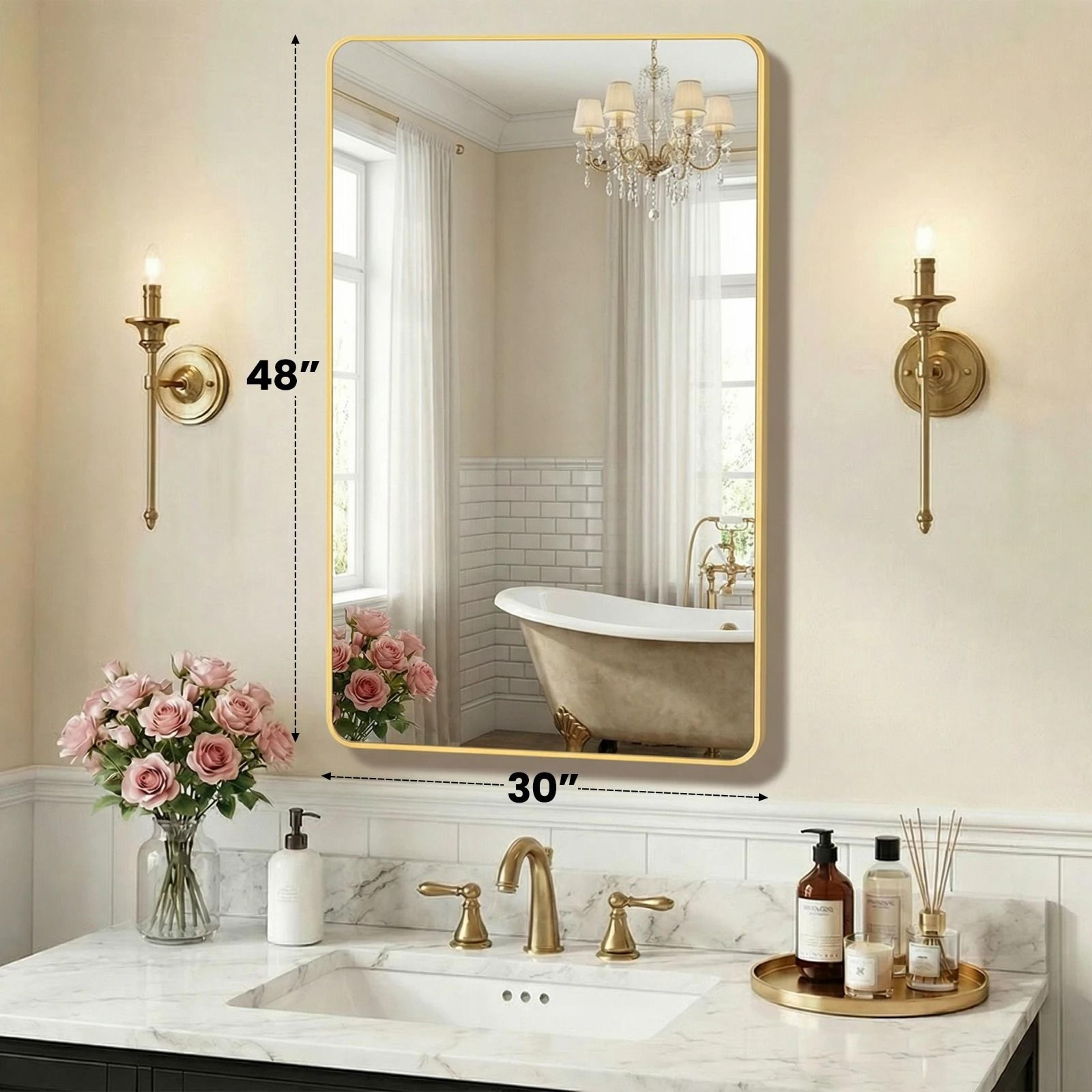 JHK Rounded Rectangle Metal Framed Wall Mirror With Tempered Glass 13