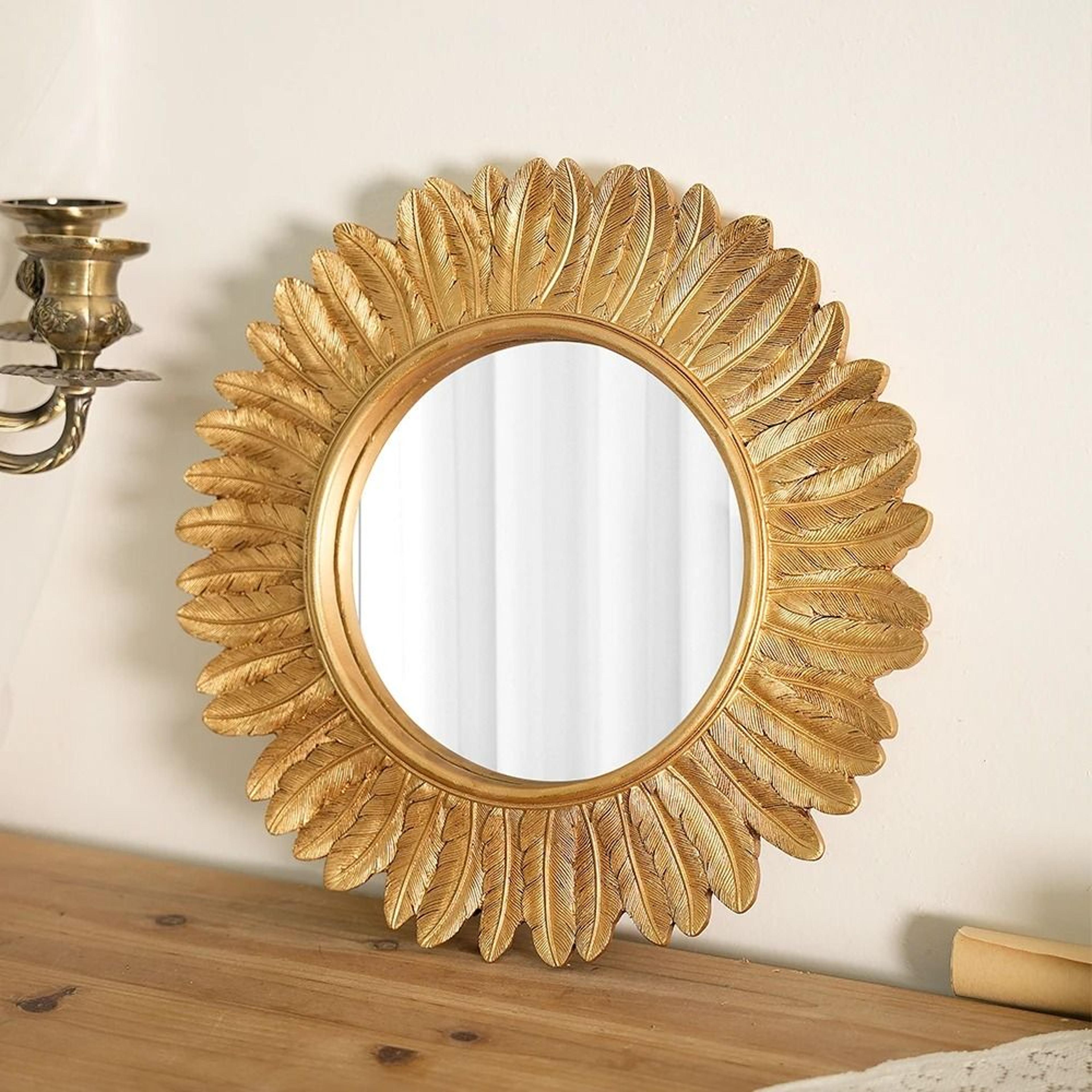 305cm Vintage Gold Feather Sunburst Round Wall Mirror  Decor Accent 4
