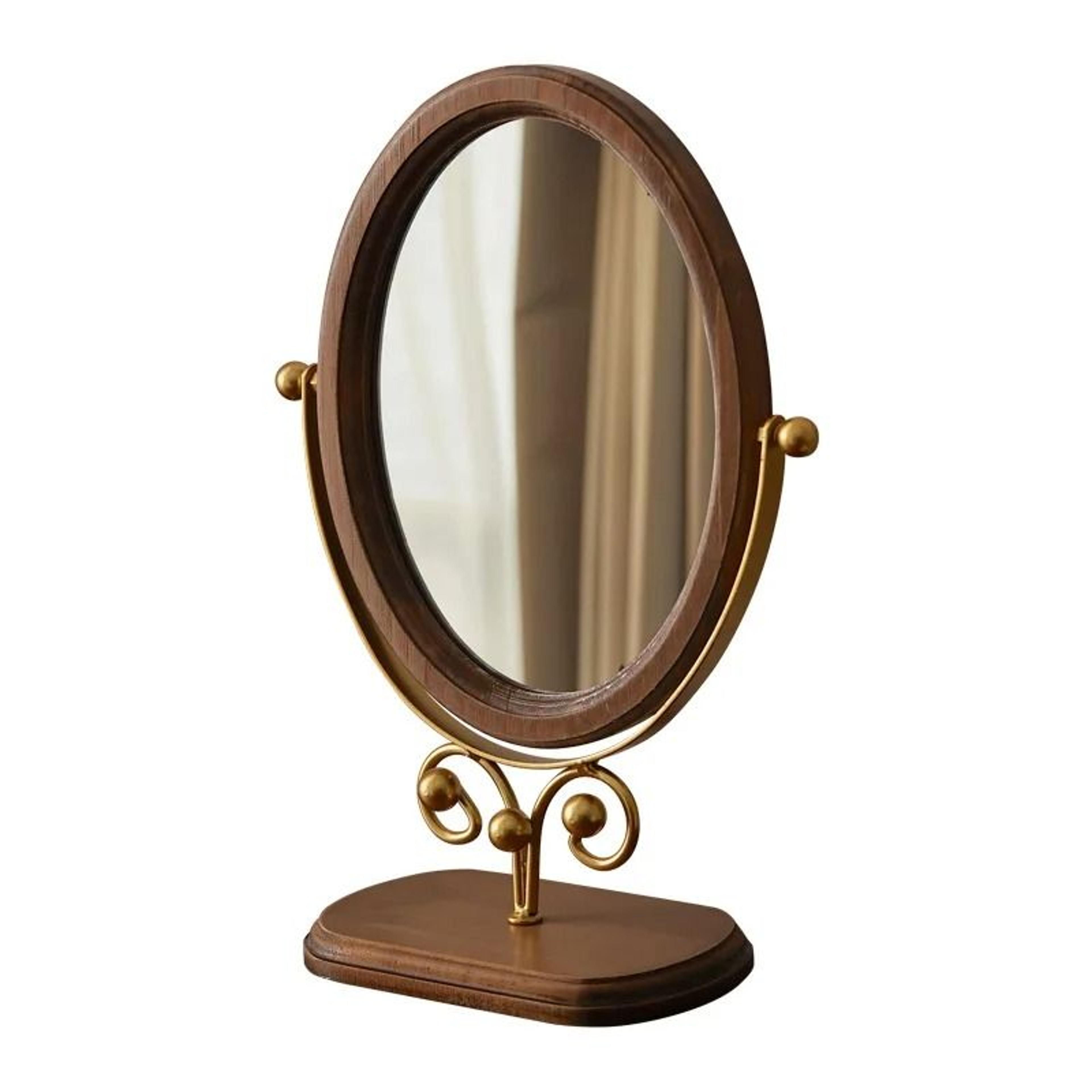 Light Luxury Retro Oval Desktop Makeup Mirror With Adjustable Swivel Stand 4