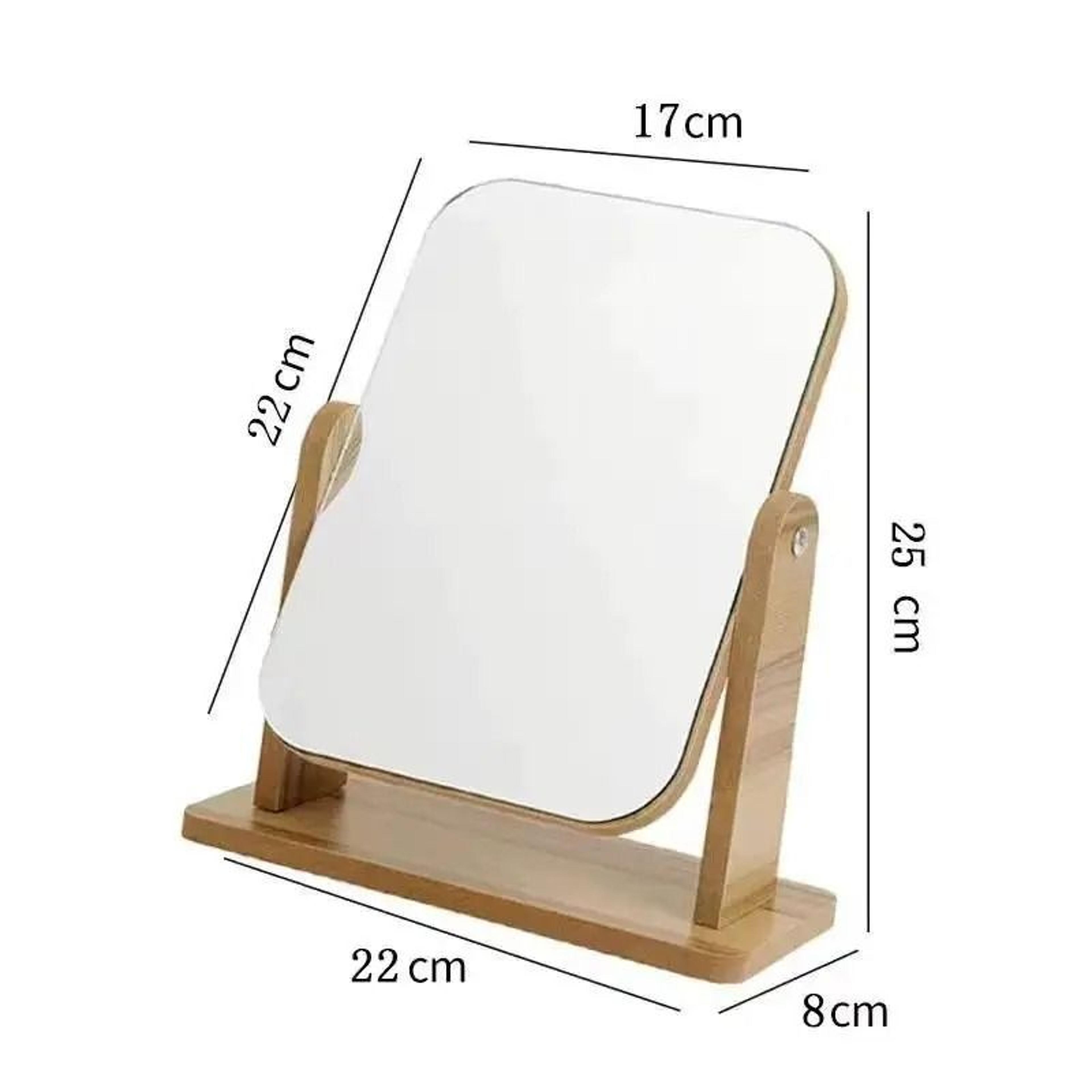 1Pc Clear Wooden Desktop Vanity Mirror With Angle Adjustable Stand 7