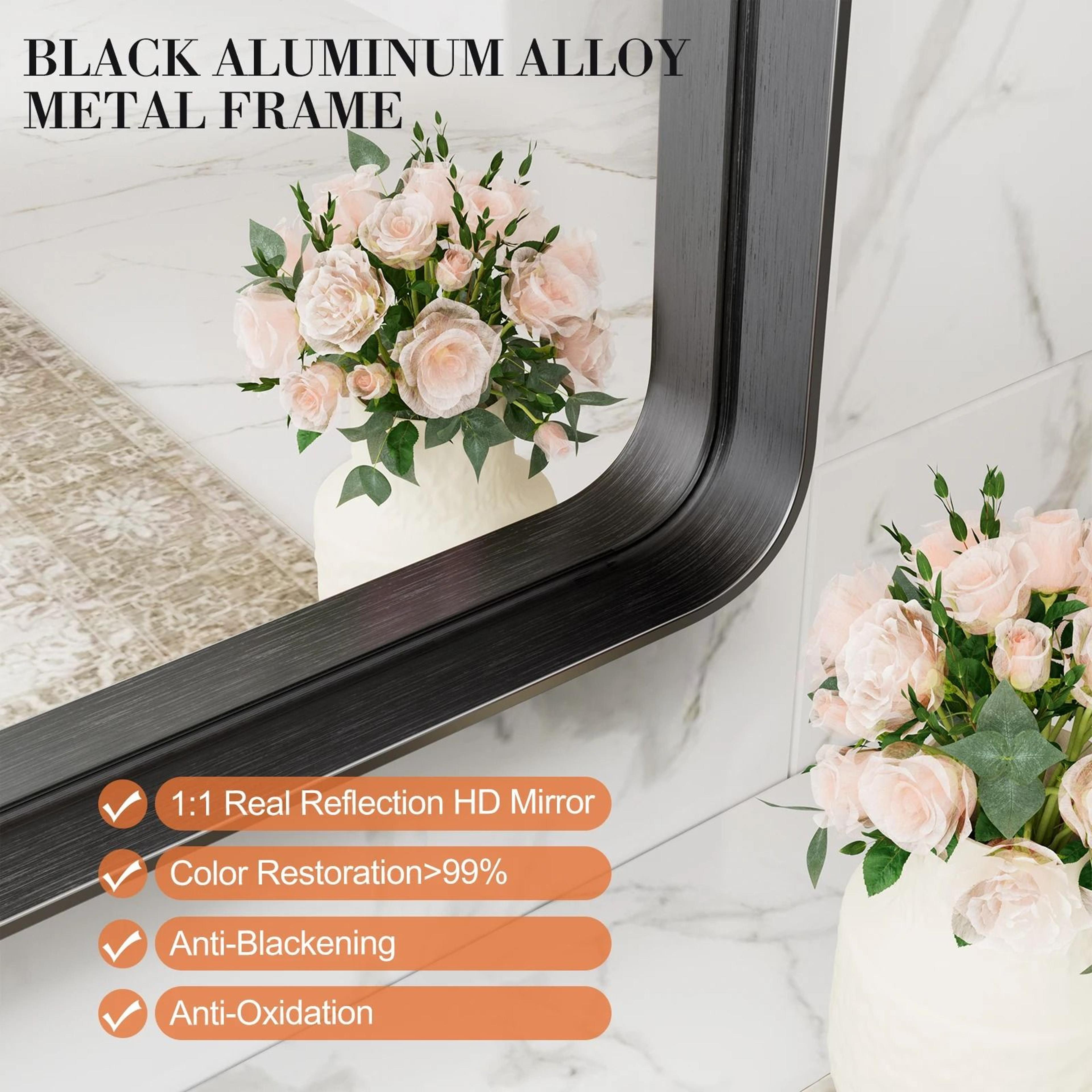 JHK Matte Metal Framed Rectangle Rounded Corner Bathroom Wall Mirror 4