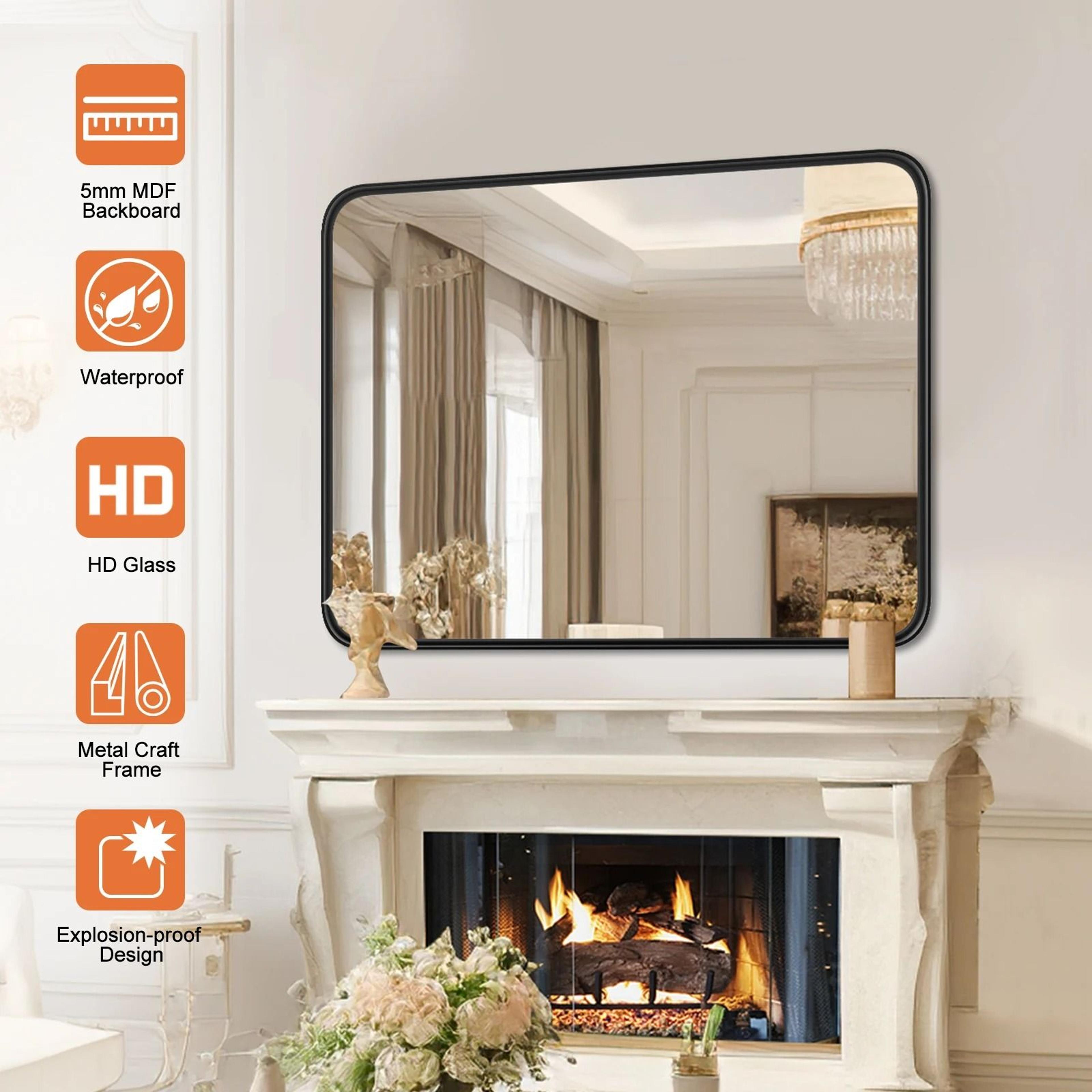 JHK Matte Metal Framed Rectangle Rounded Corner Bathroom Wall Mirror 3