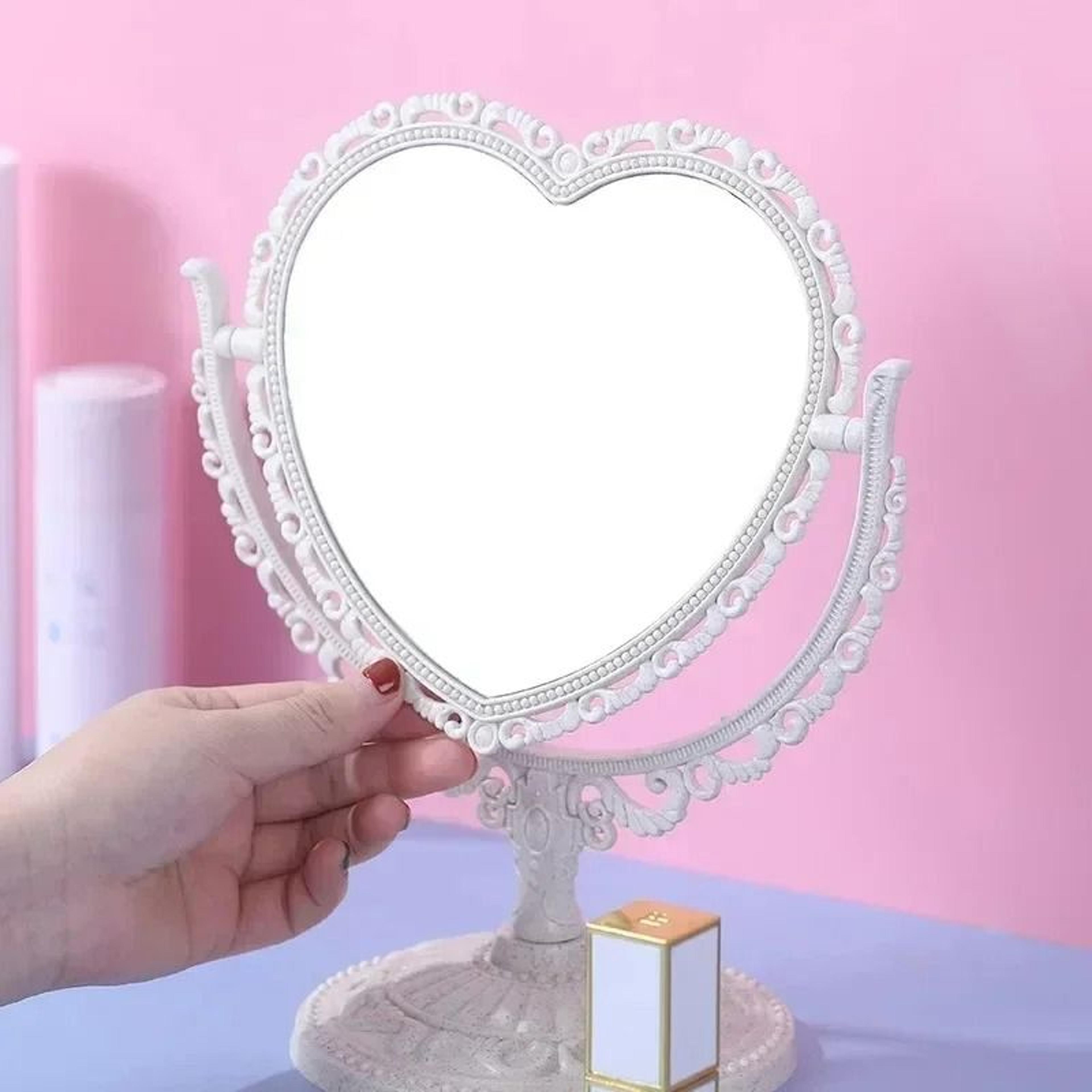 Pink Heart European Retro Tabletop Cosmetic Mirror For Girls Dorm 1