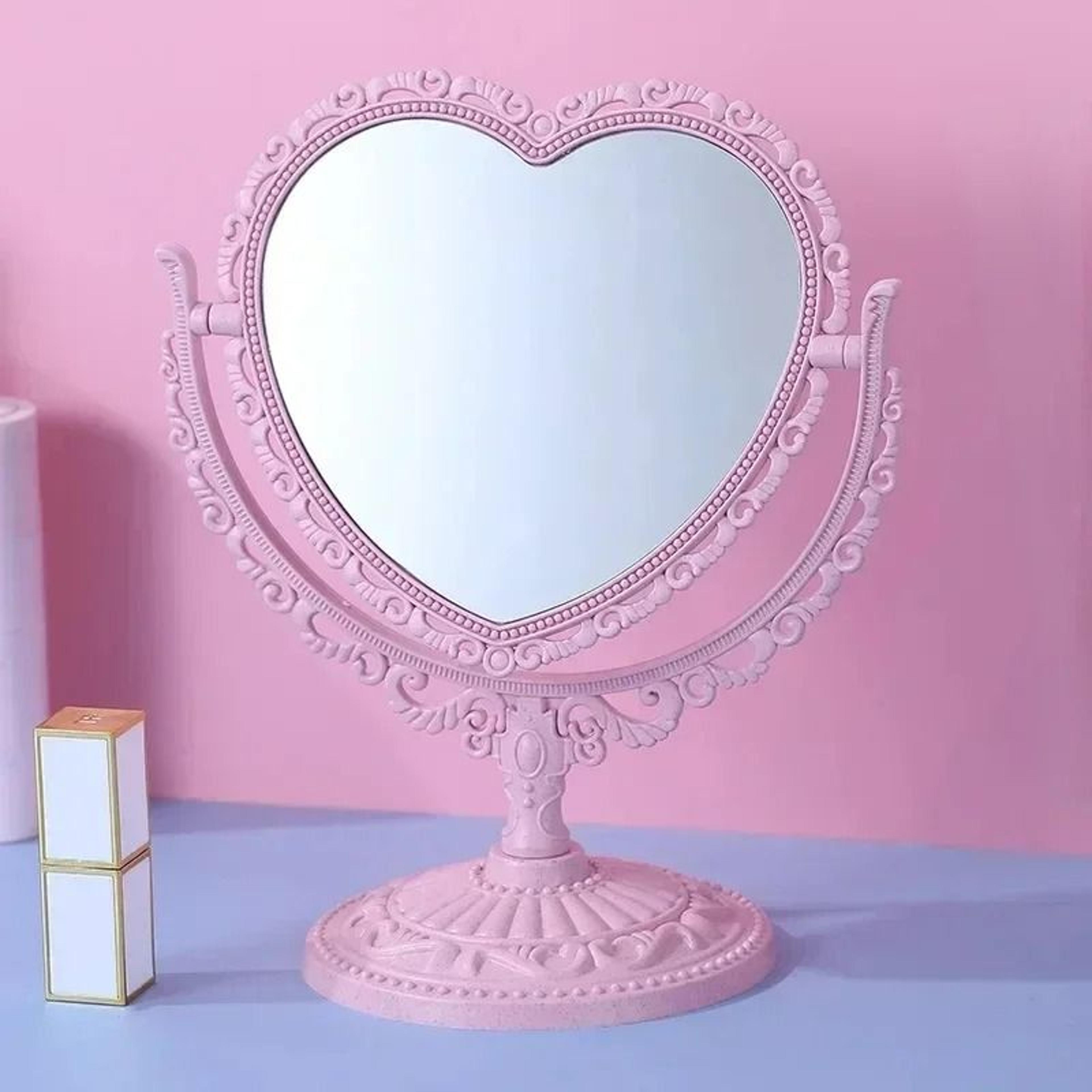Pink Heart European Retro Tabletop Cosmetic Mirror For Girls Dorm 2