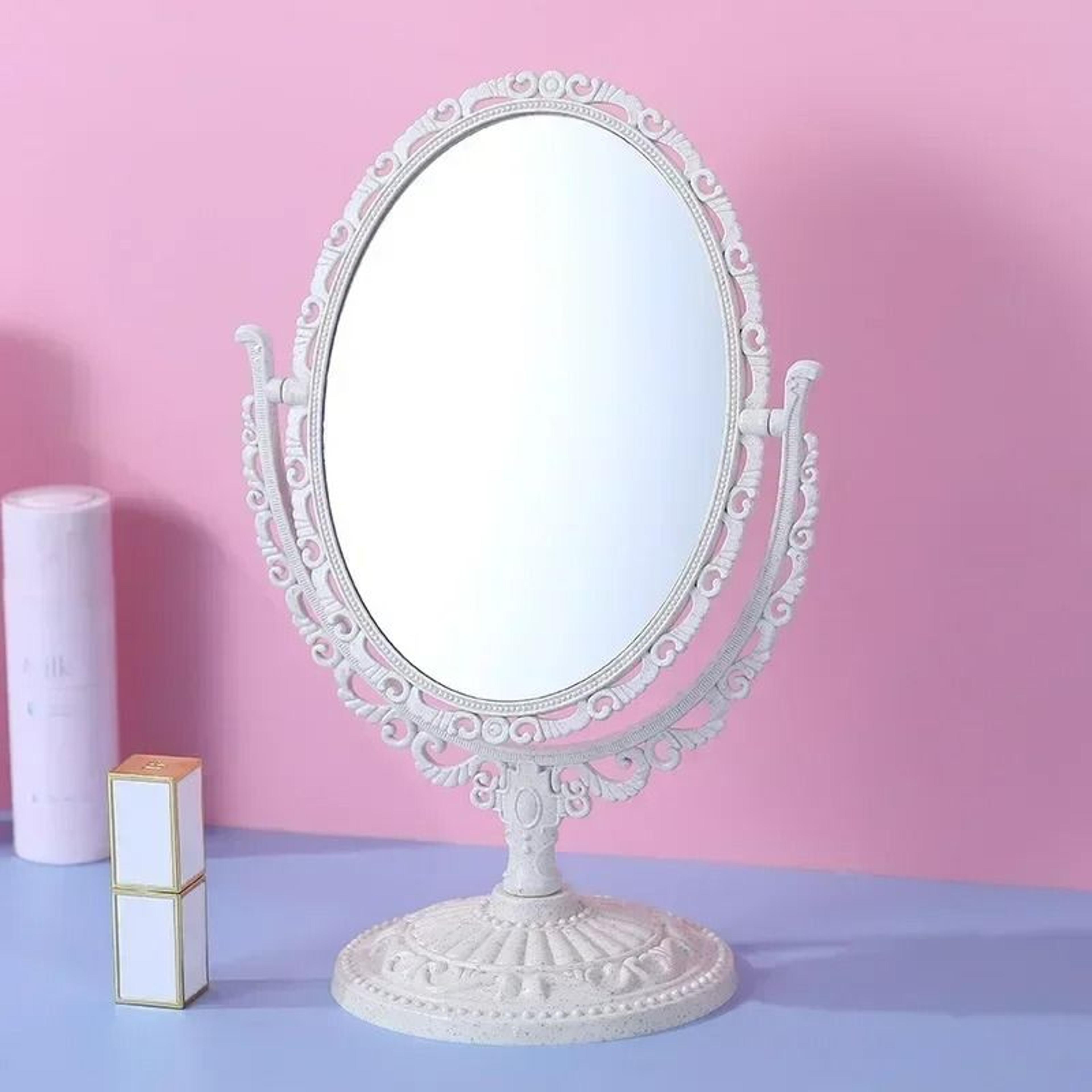 Pink Heart European Retro Tabletop Cosmetic Mirror For Girls Dorm 9