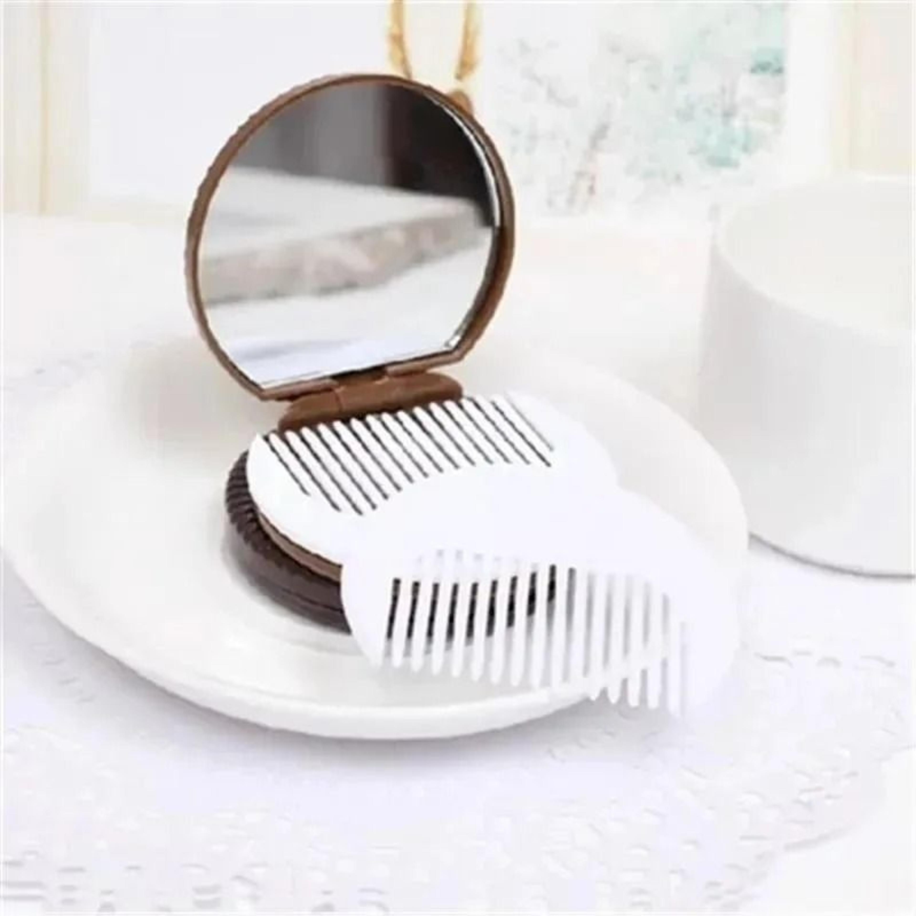 Cute Chocolate Biscuit Small Folding Makeup Mirror With Comb Set 2