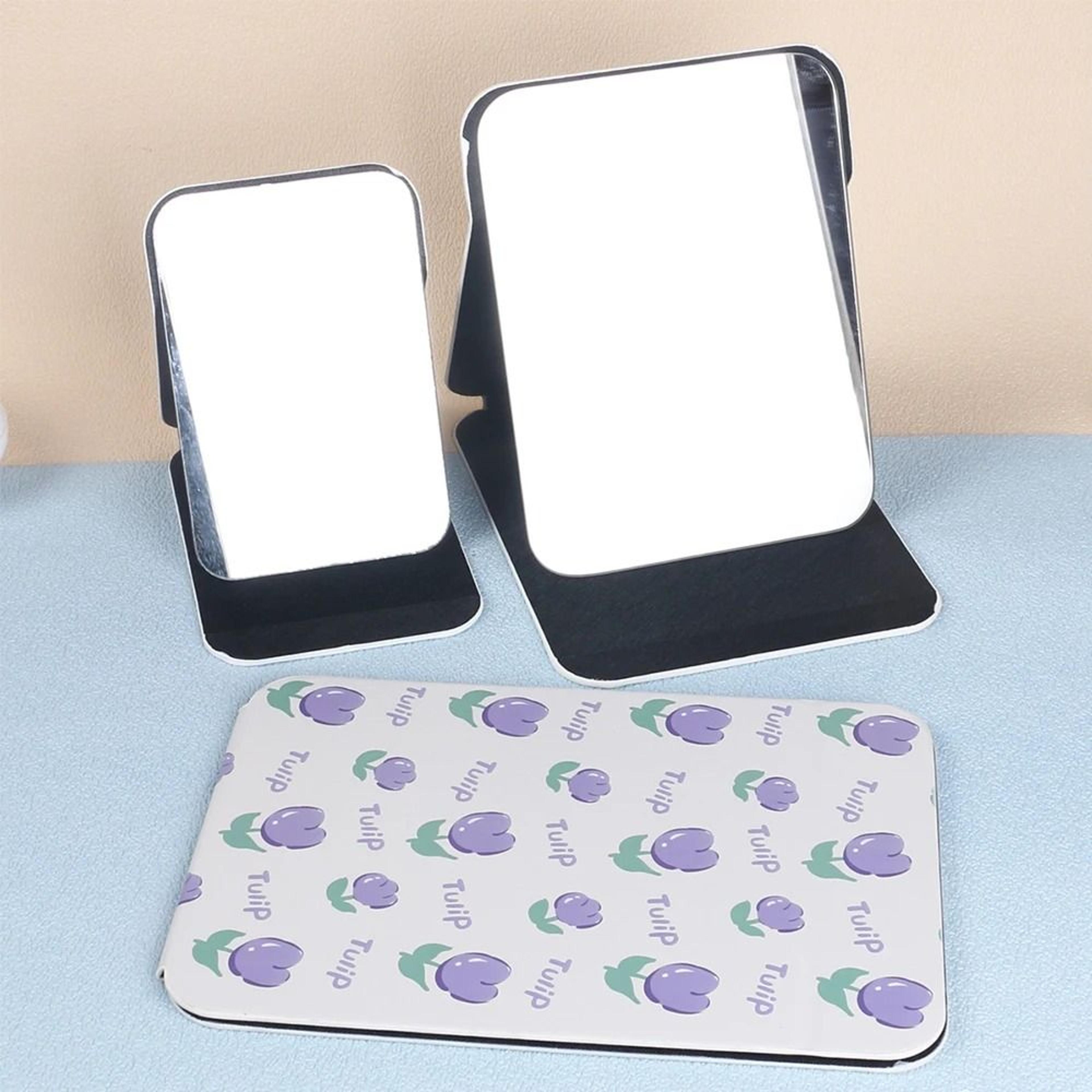 Desktop Foldable PU Leather Makeup Mirror With Tulip Pattern 4