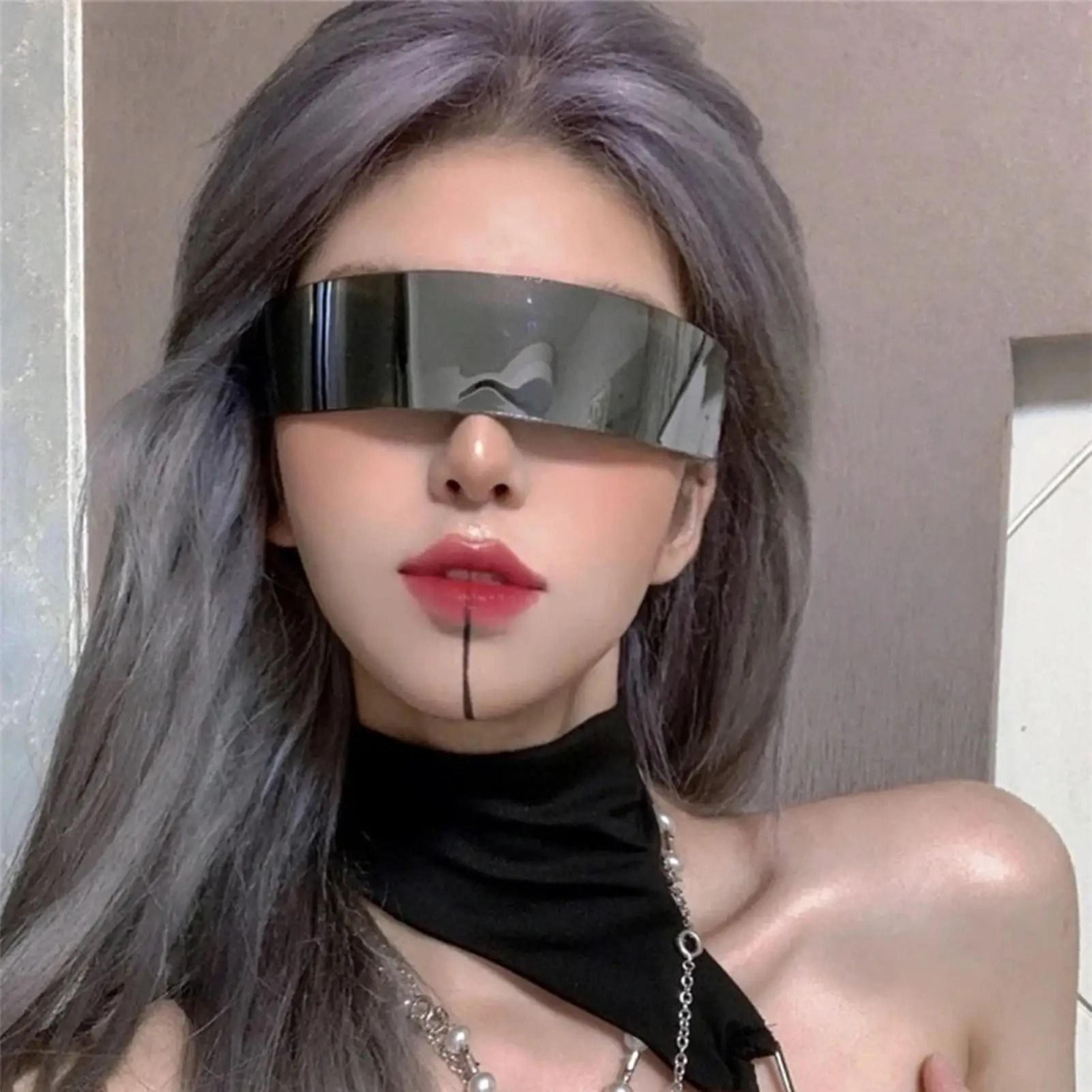 Futuristic Cyber Cyclops Rimless Visor Sunglasses With UV400 Protection 4