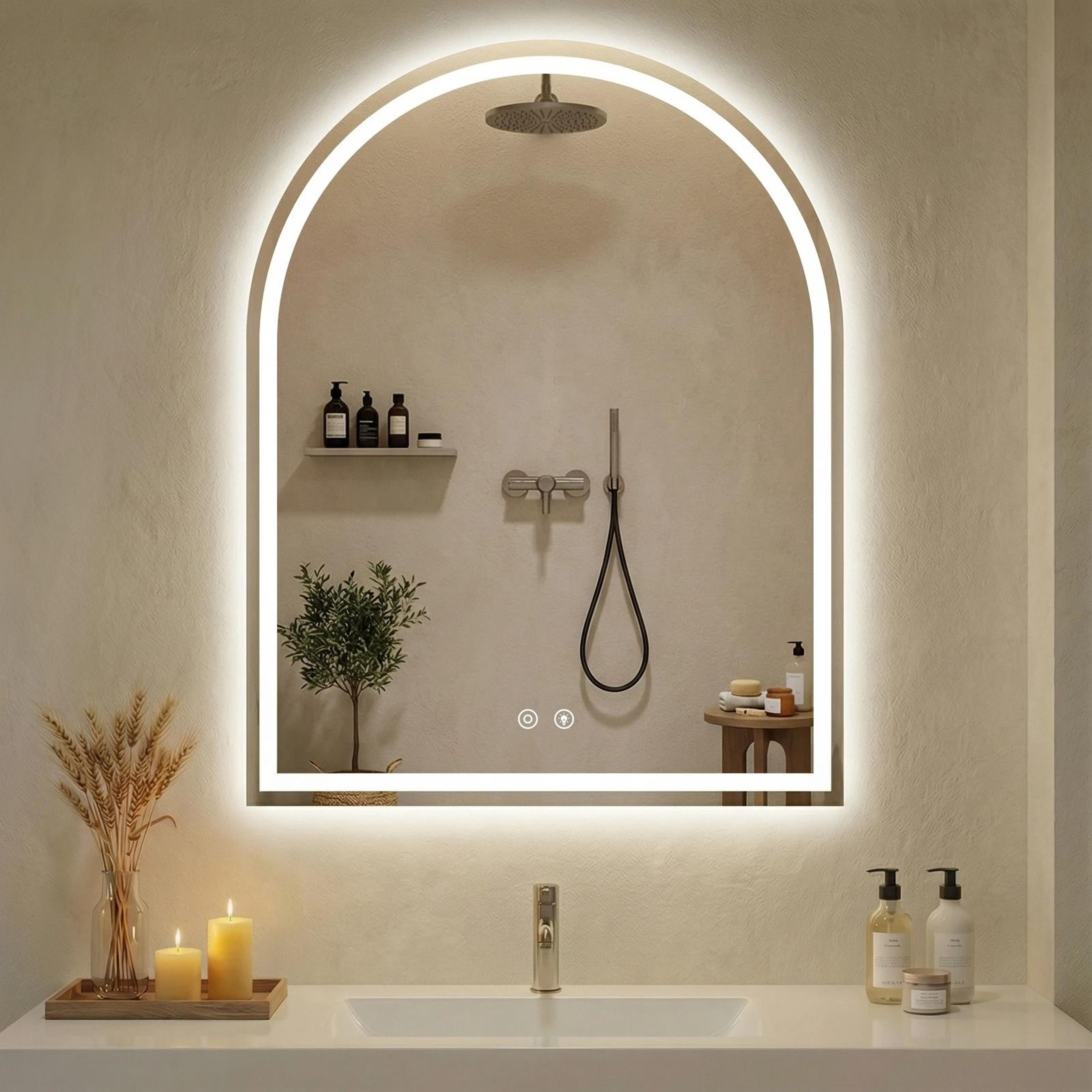 Arched LED Backlit Vanity Wall Mirror With 3Color Touch Memory  Tempered Glass 7