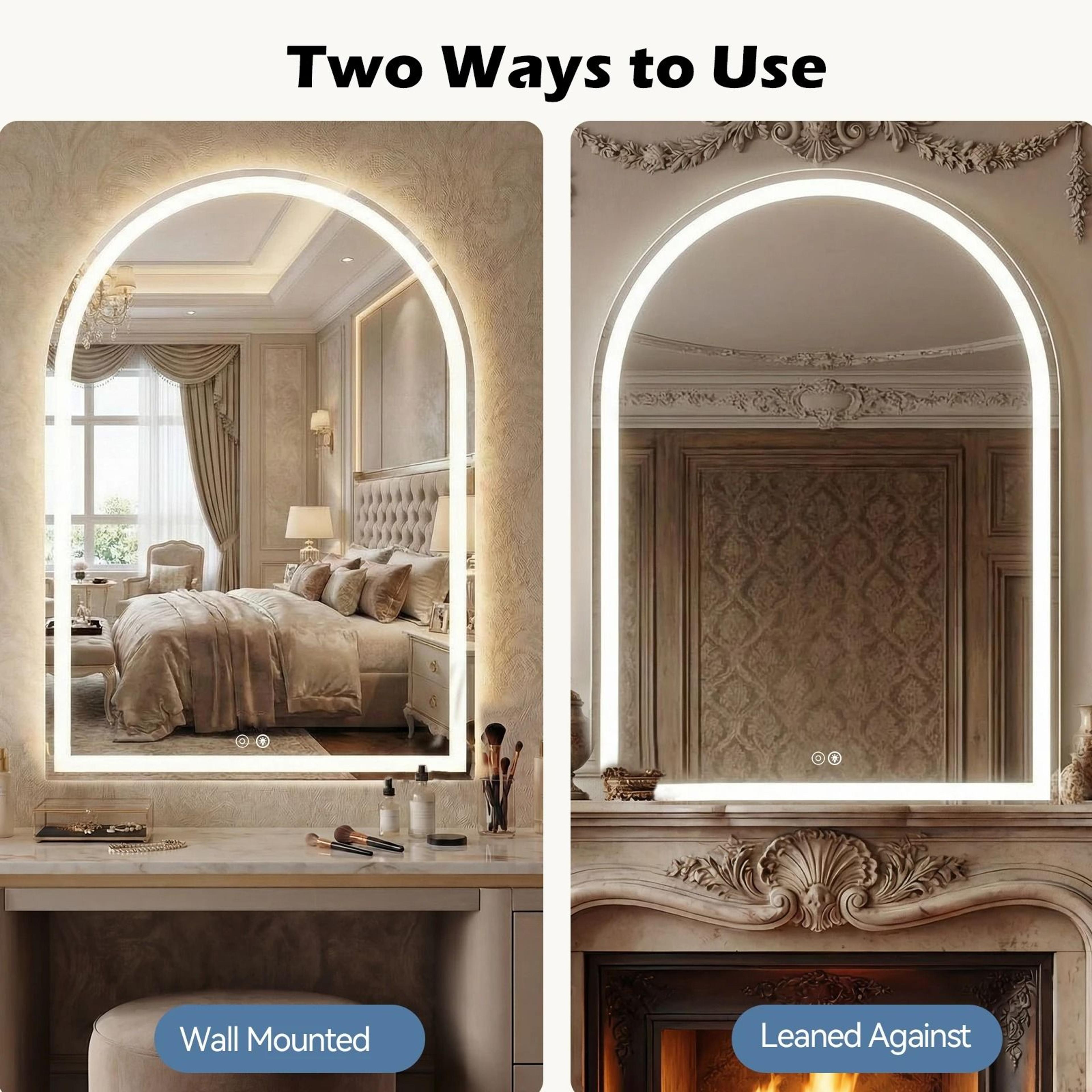 Arched LED Backlit Vanity Wall Mirror With 3Color Touch Memory  Tempered Glass 5