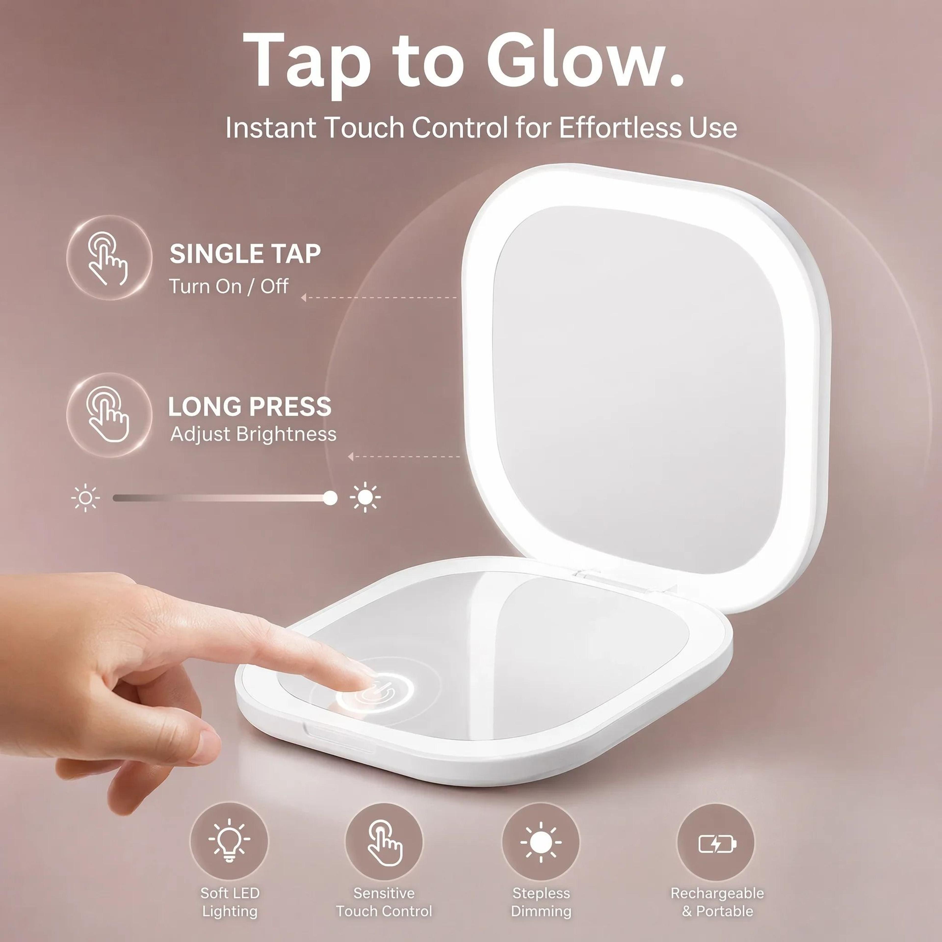 Portable LED Travel Makeup Mirror With 1X5X Magnification  Rechargeable Fill Light 5