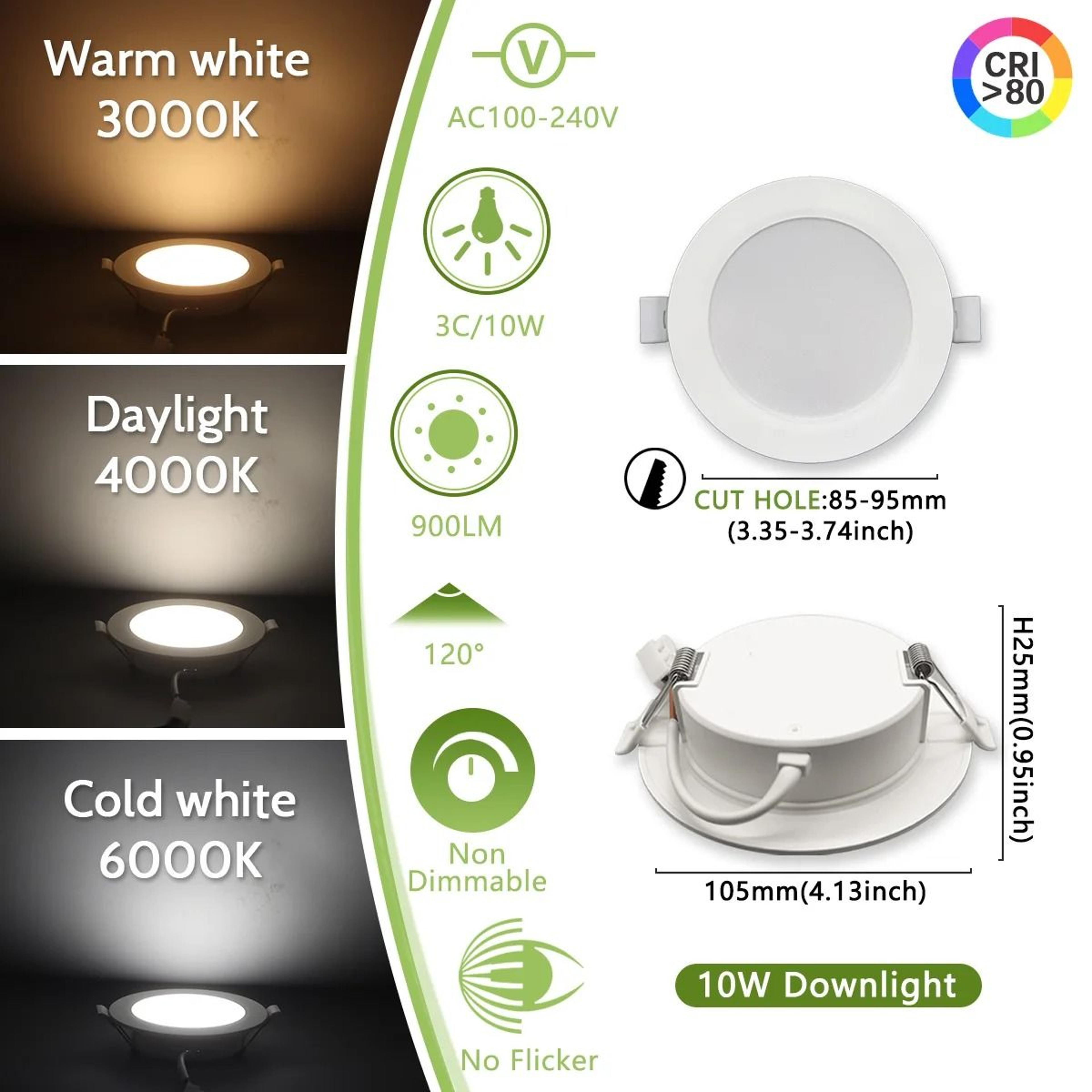 10Pack Modern UltraSlim Recessed LED Ceiling Downlights ThreeColor Dimming  High CRI 7