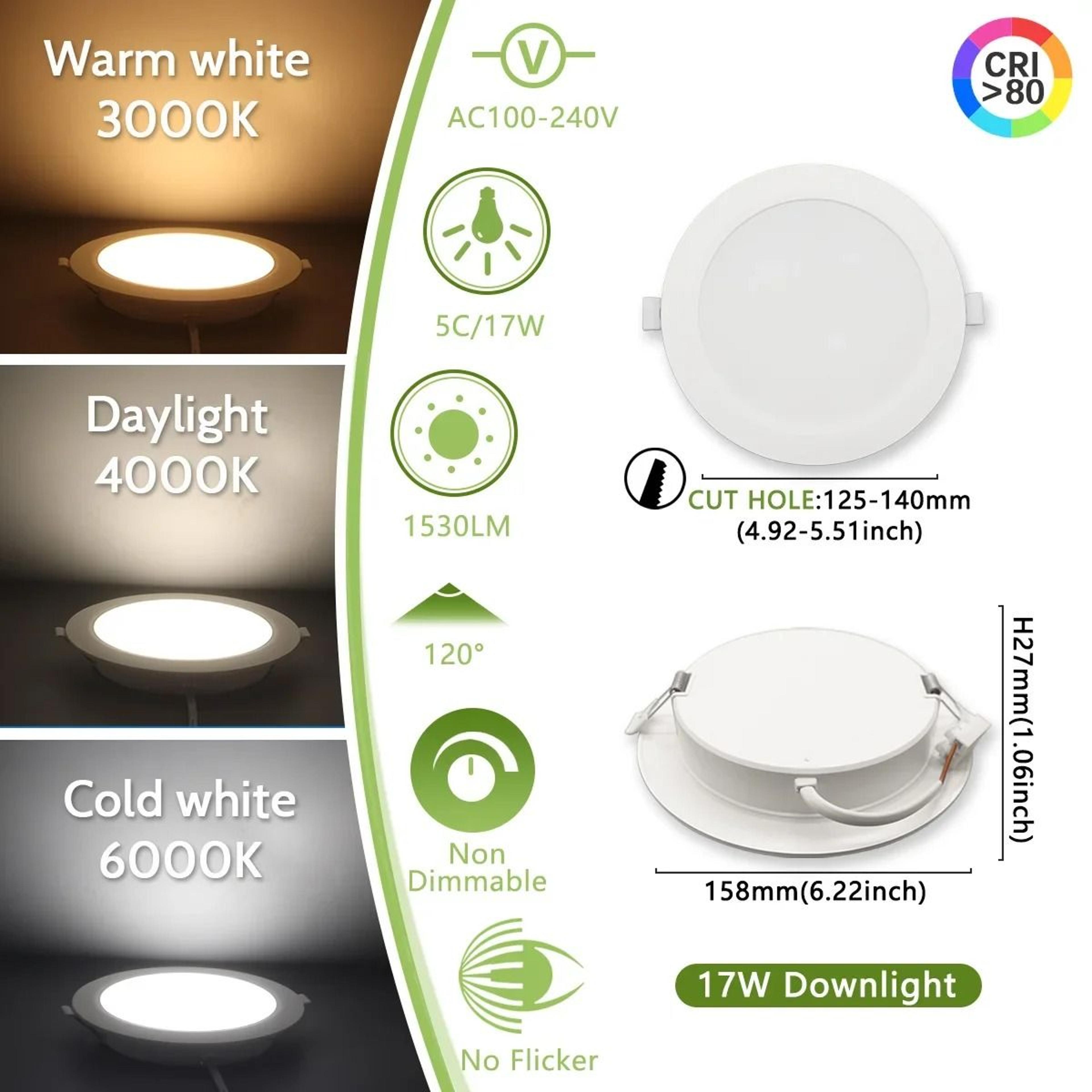 10Pack Modern UltraSlim Recessed LED Ceiling Downlights ThreeColor Dimming  High CRI 9