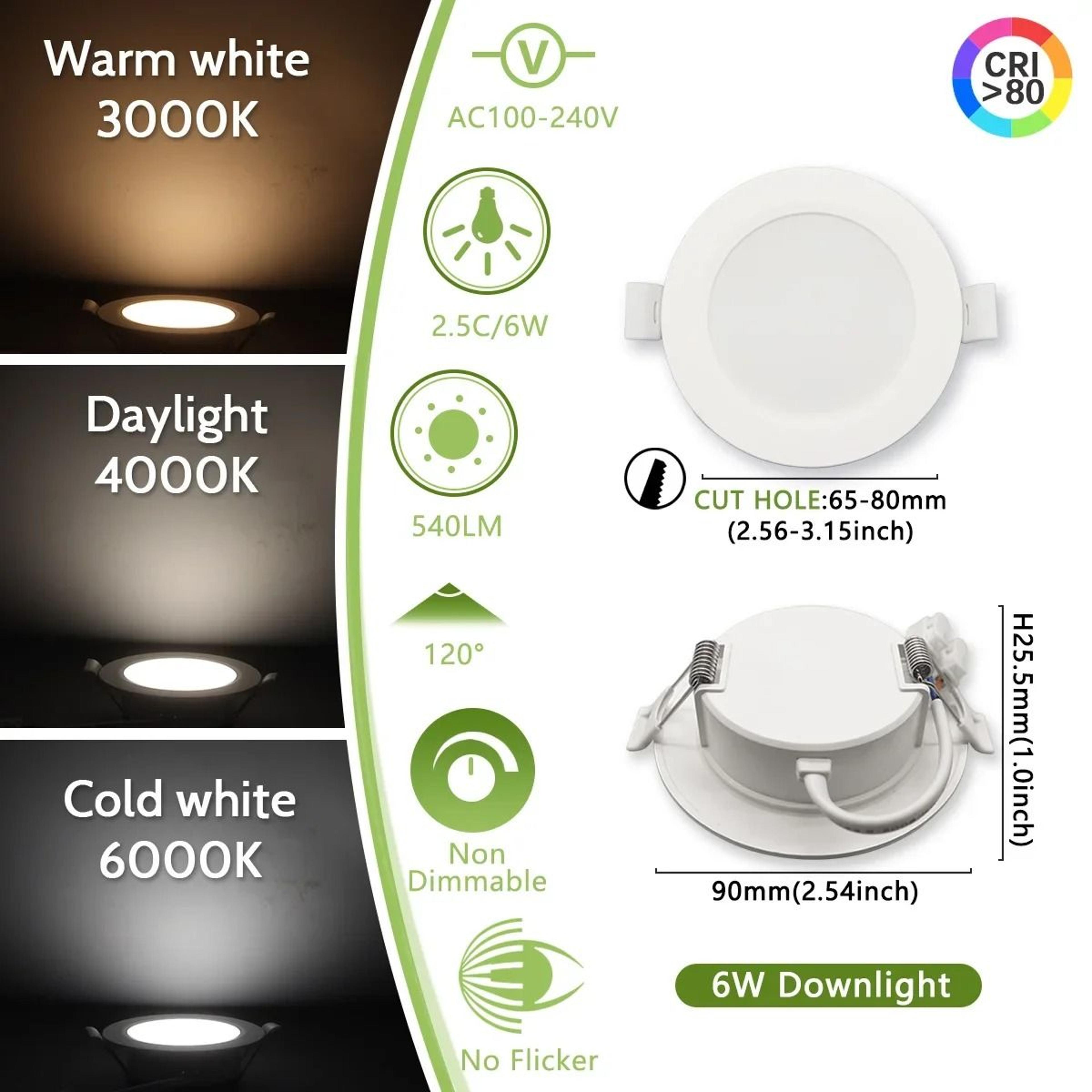 10Pack Modern UltraSlim Recessed LED Ceiling Downlights ThreeColor Dimming  High CRI 6
