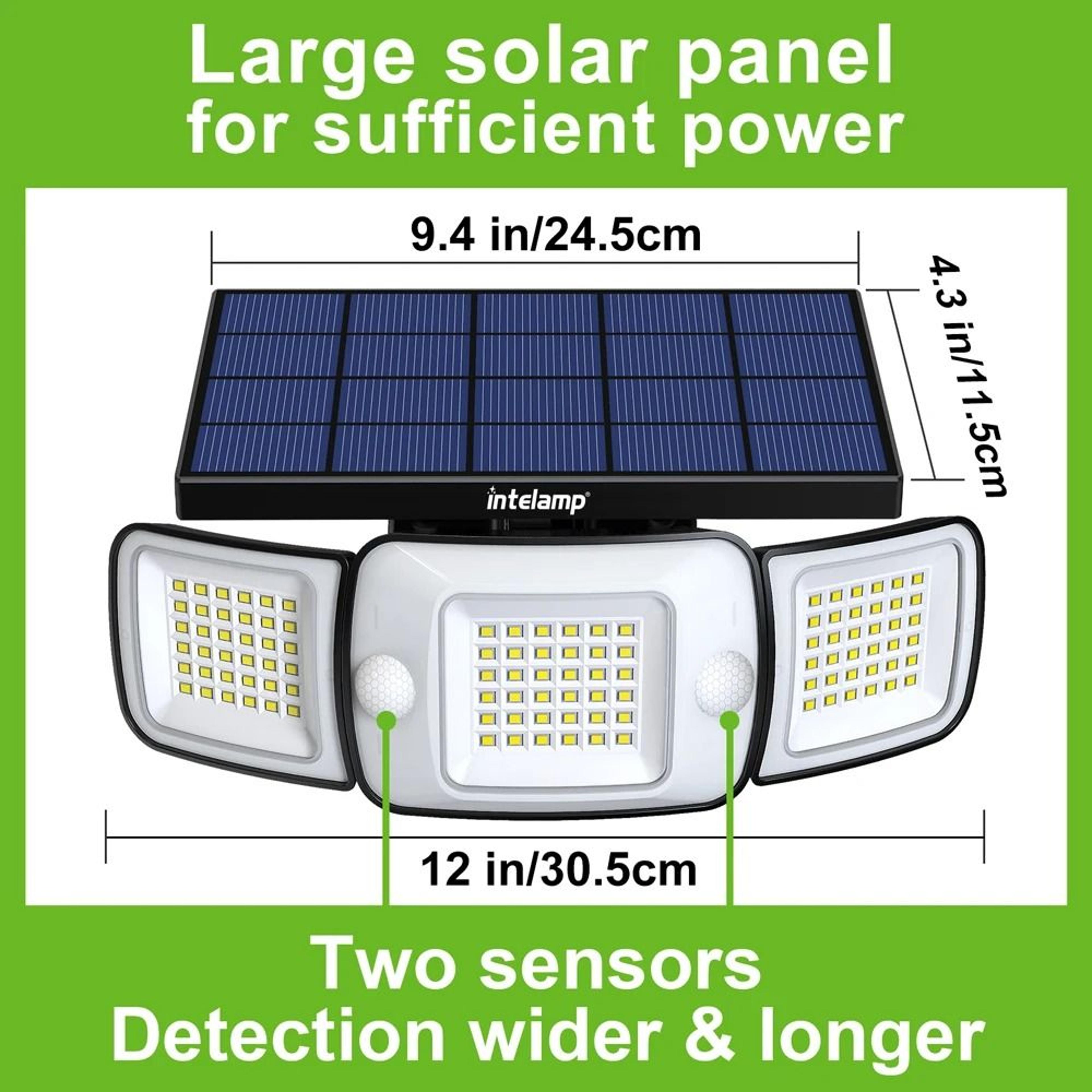 DualMotion Sensor Outdoor Solar Flood Light With 6000mAh Battery  Large Solar Panel 2