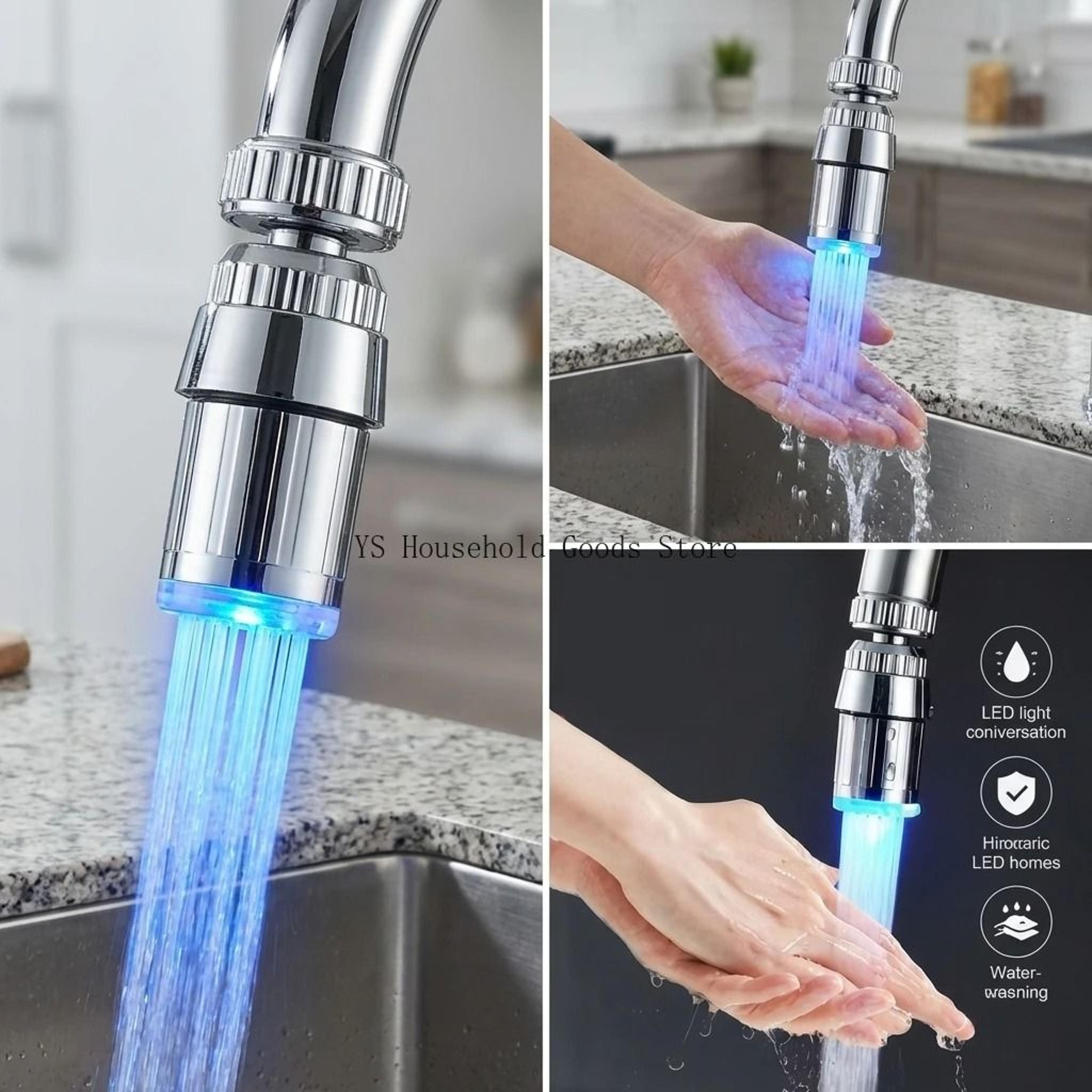 360° rotatable temperature-sensitive led faucet light & aerator nozzle