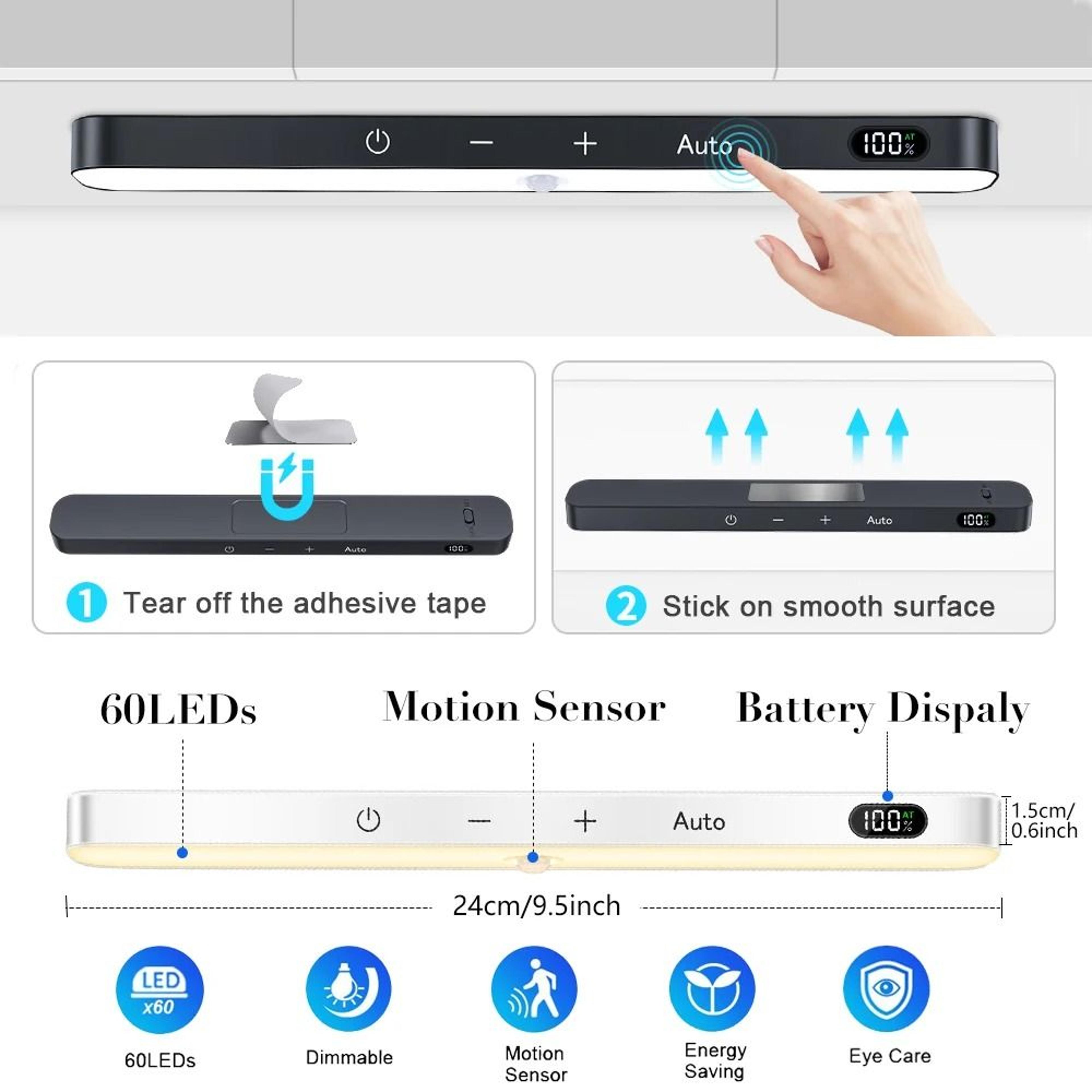 60LED UltraSlim Motion Sensor UnderCabinet Light  TouchDimmable Accent Lamp 5