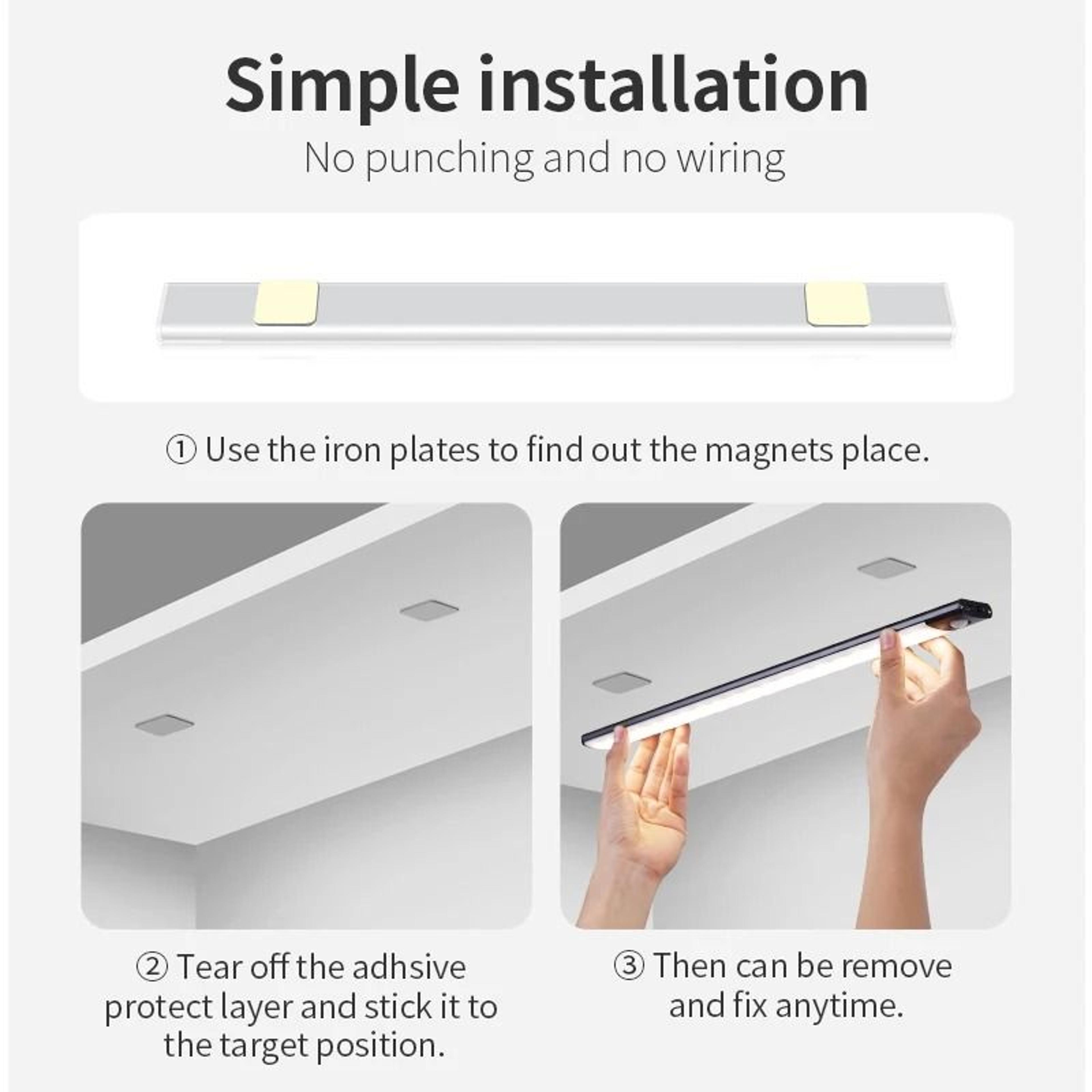 Wireless PIR Motion Sensor LED Night Light Bar USB Rechargeable UnderCabinet Lamp 4