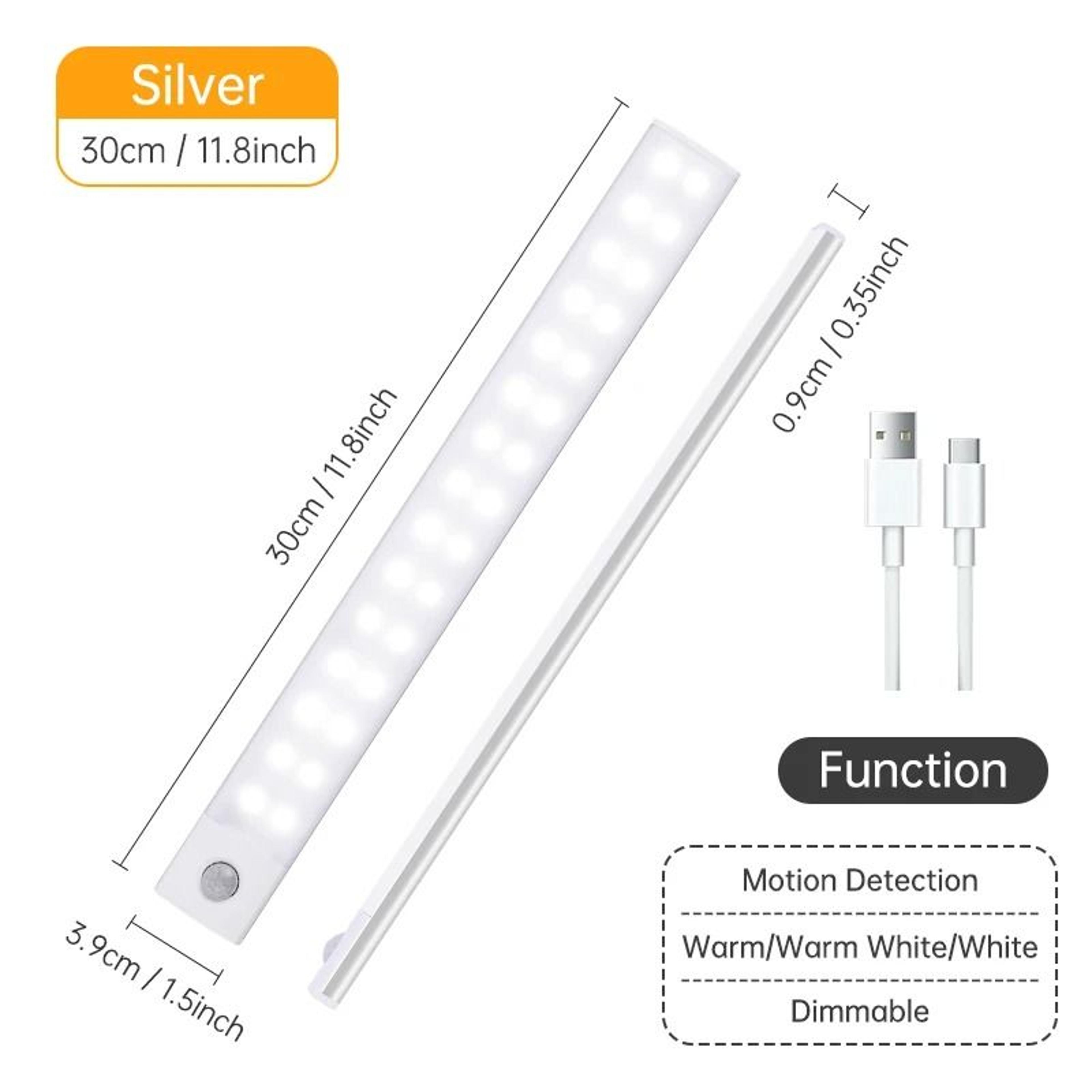 Wireless PIR Motion Sensor LED Night Light Bar USB Rechargeable UnderCabinet Lamp 10