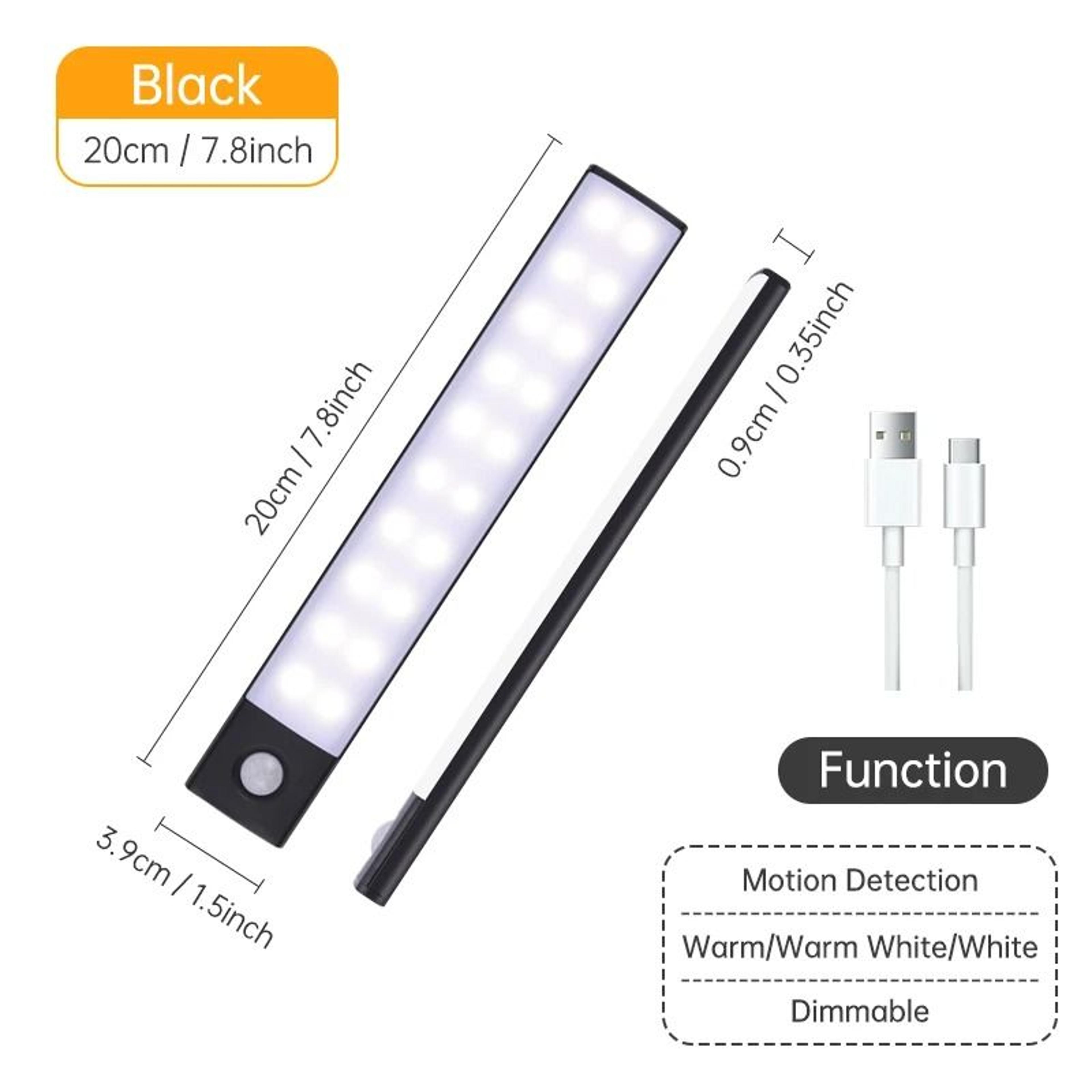 Wireless PIR Motion Sensor LED Night Light Bar USB Rechargeable UnderCabinet Lamp 9