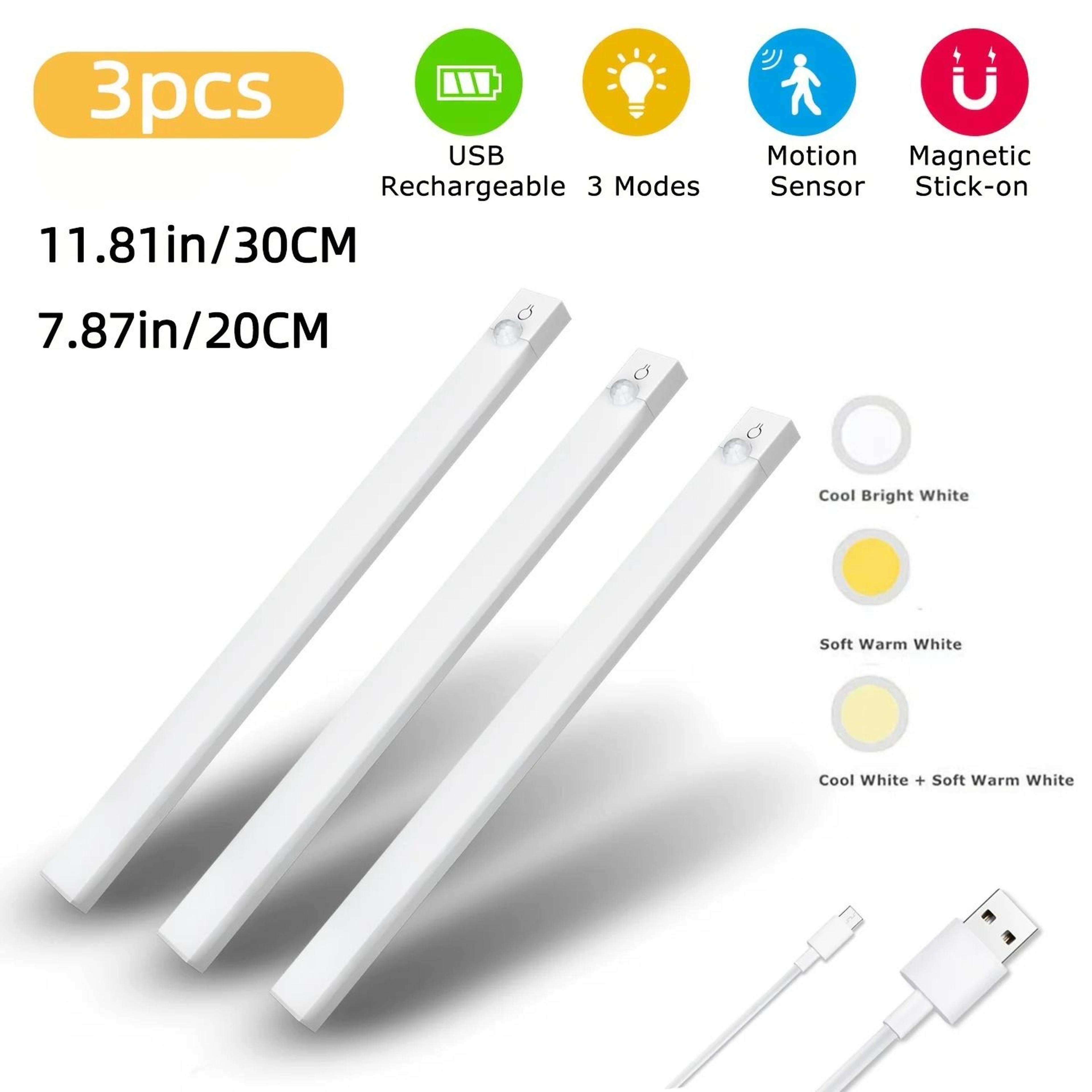 3Pack Dimmable Motion Sensor LED Cabinet Lights 3 Color Modes USB Rechargeable 1