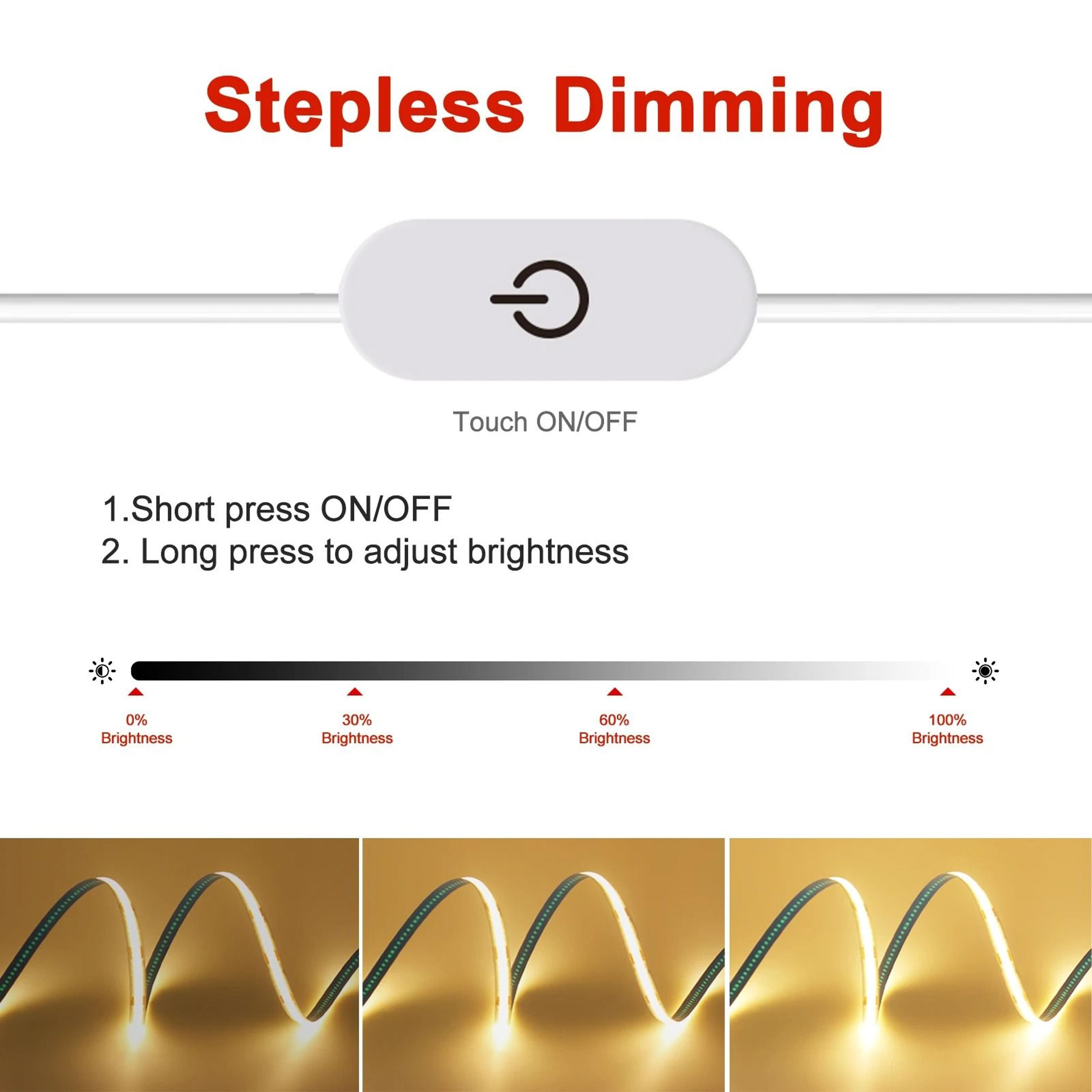 5V USB Touch Dimmer COB LED Strip Light Flexible Linear Tape Ribbon 3