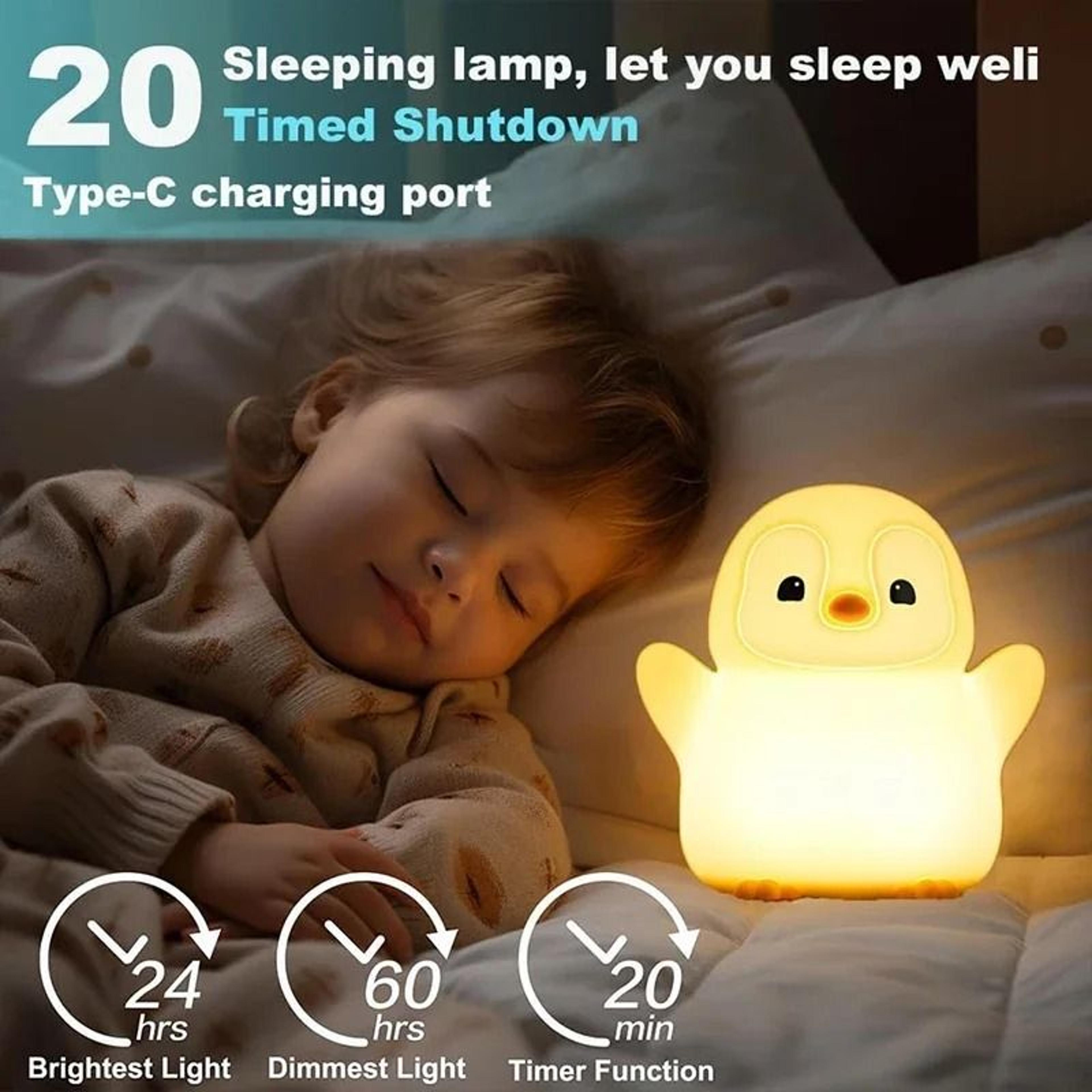 Cute Penguin Squishy Silicone Night Light USB Rechargeable Nursery Lamp With Dimming  Timer 4