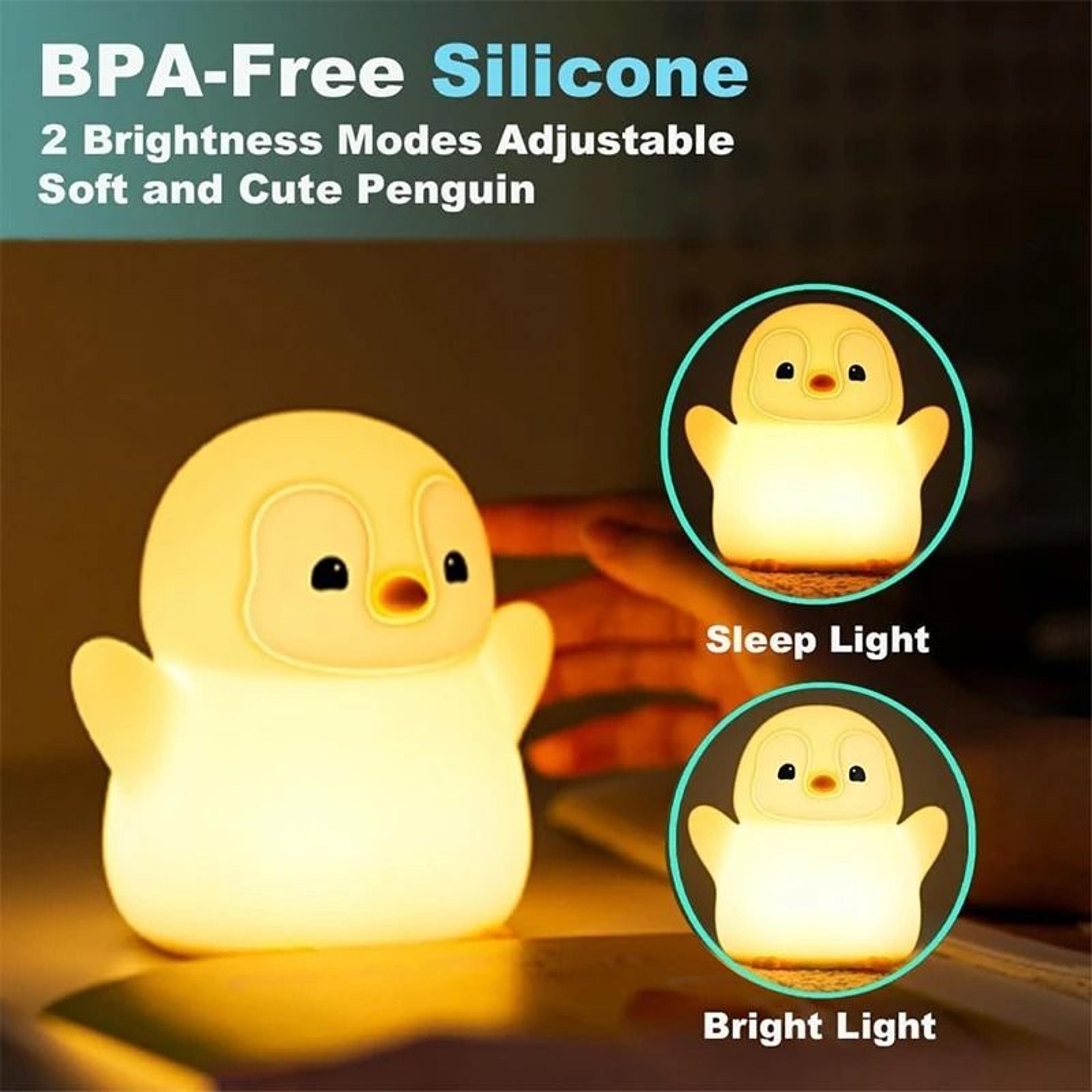 Cute Penguin Squishy Silicone Night Light USB Rechargeable Nursery Lamp With Dimming  Timer 1