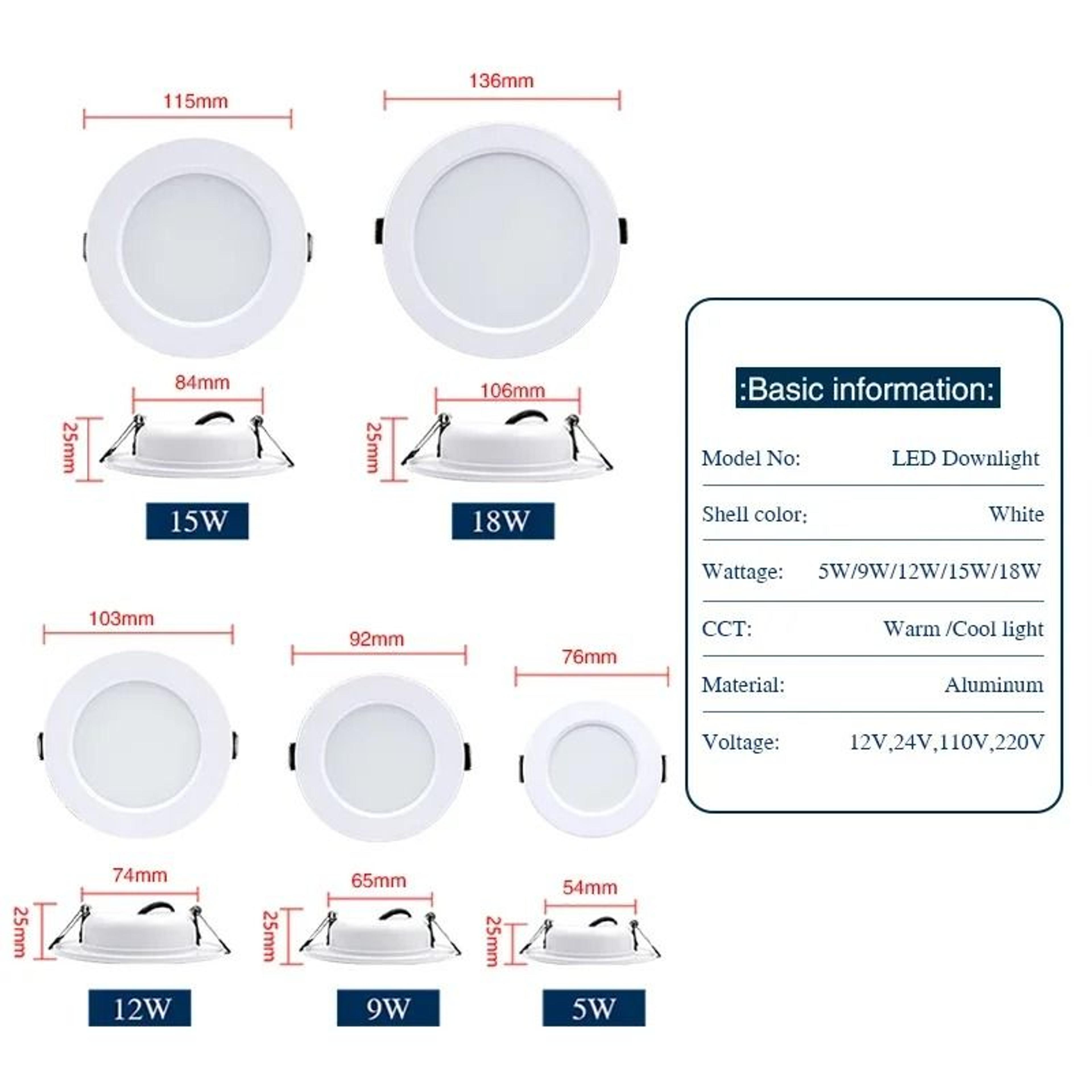 6Piece Recessed Round LED Downlight Set AC110V220VDC12V24V Ceiling Spotlight Pack 1