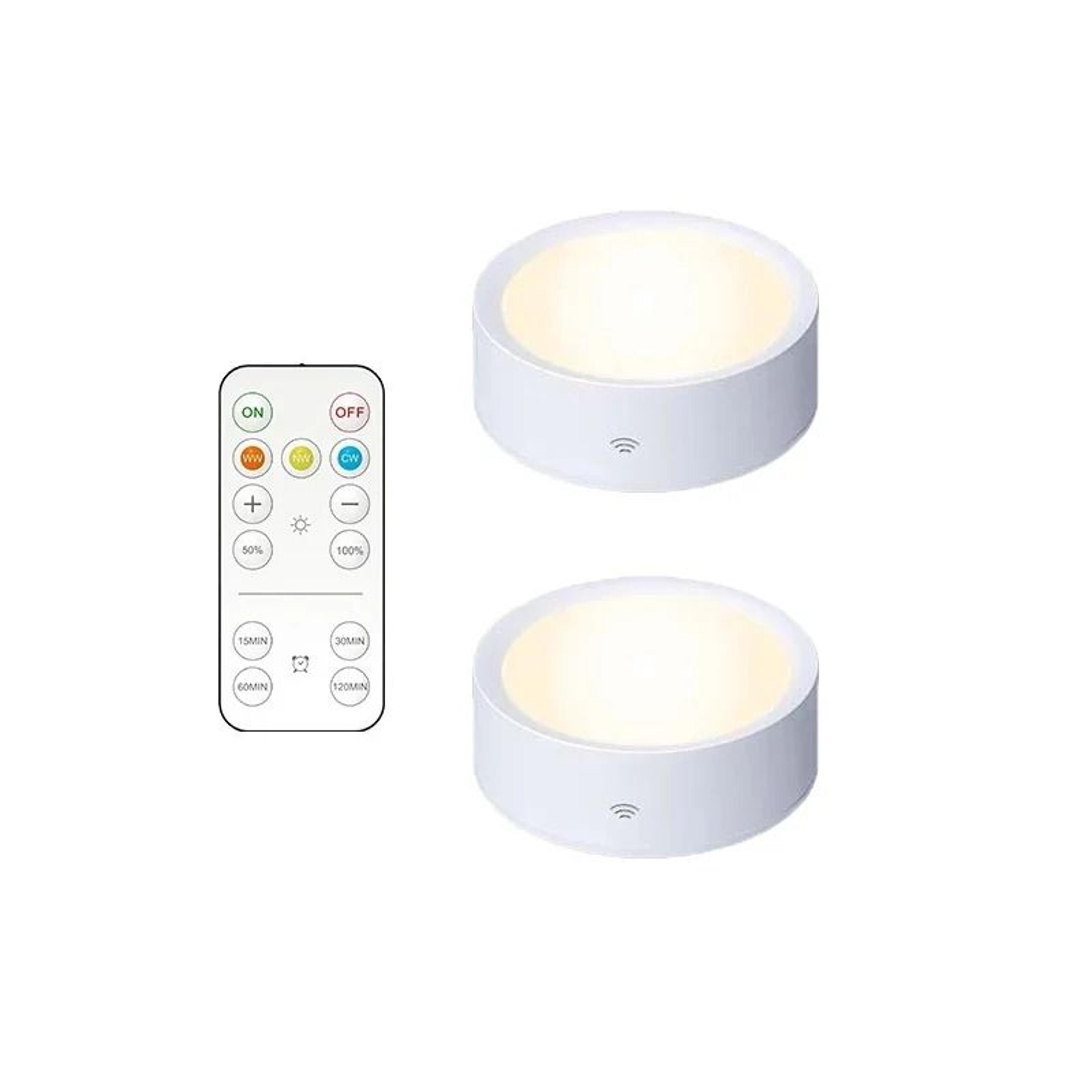 Smart Remote Control Dimmable LED Cabinet Light Battery Powered Wireless Puck Night Lamp 8