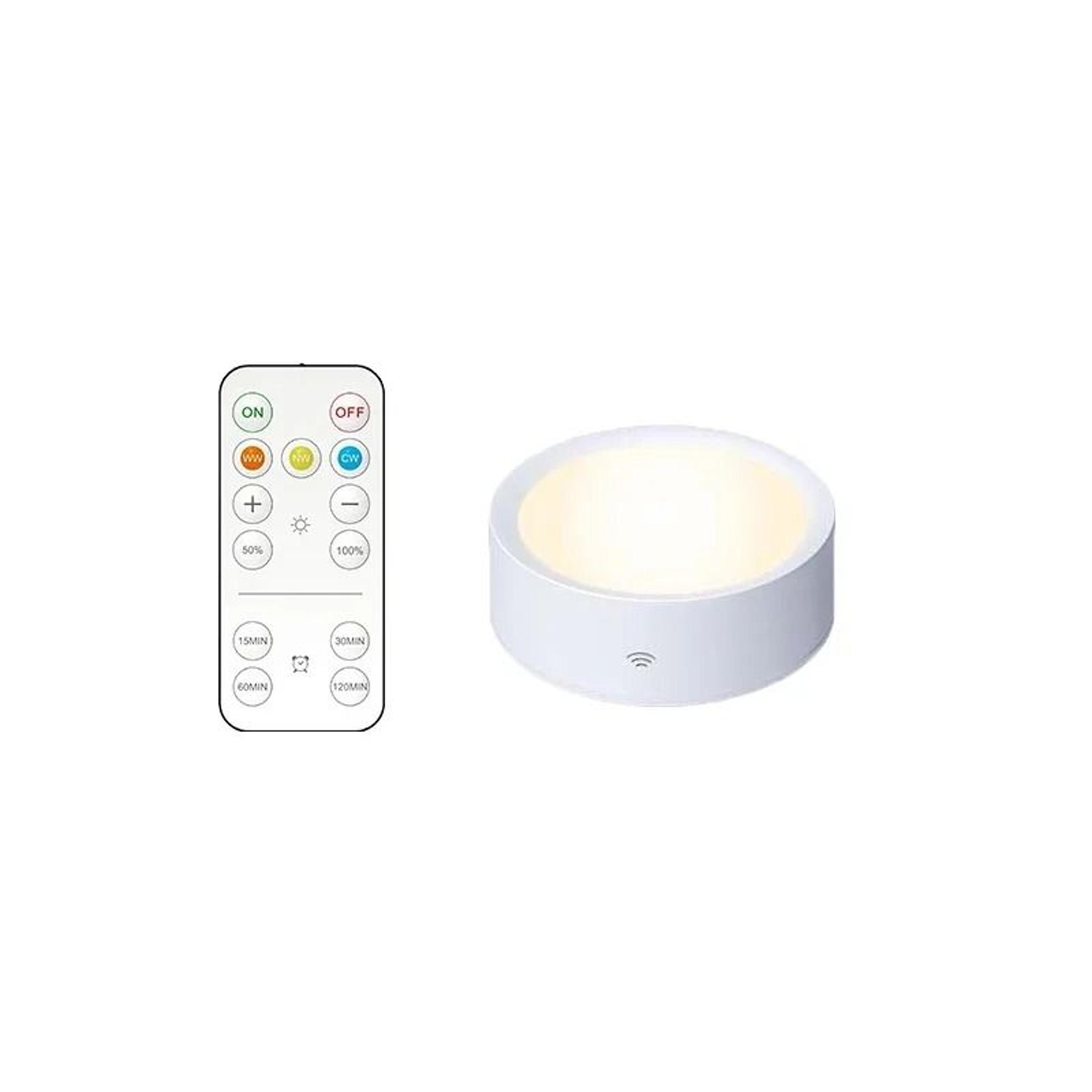 Smart Remote Control Dimmable LED Cabinet Light Battery Powered Wireless Puck Night Lamp 6