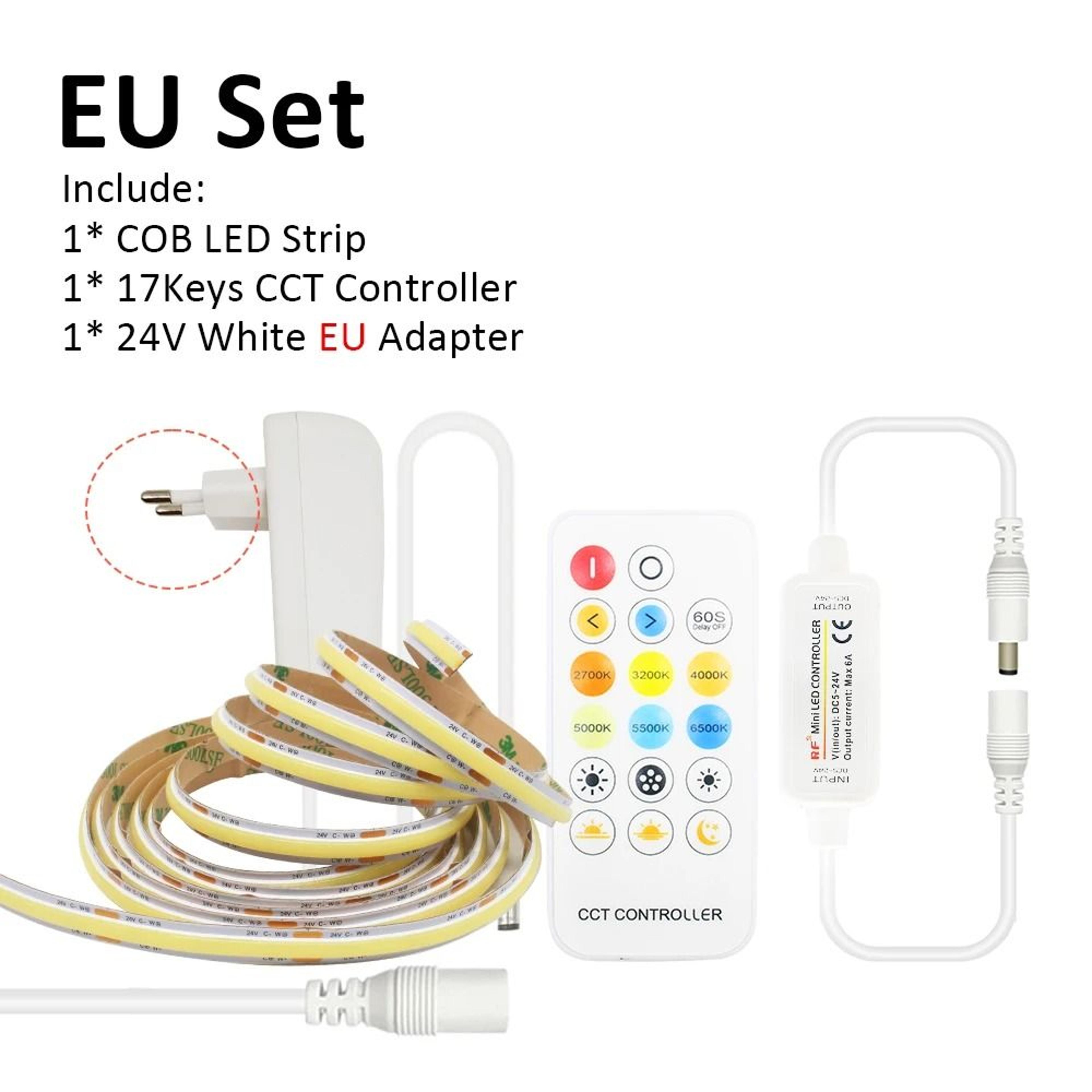 24V CCT Dimmable COB LED Strip Light Kit Dual White WWCW Flexible Ribbon With 17Key RF Remote 6