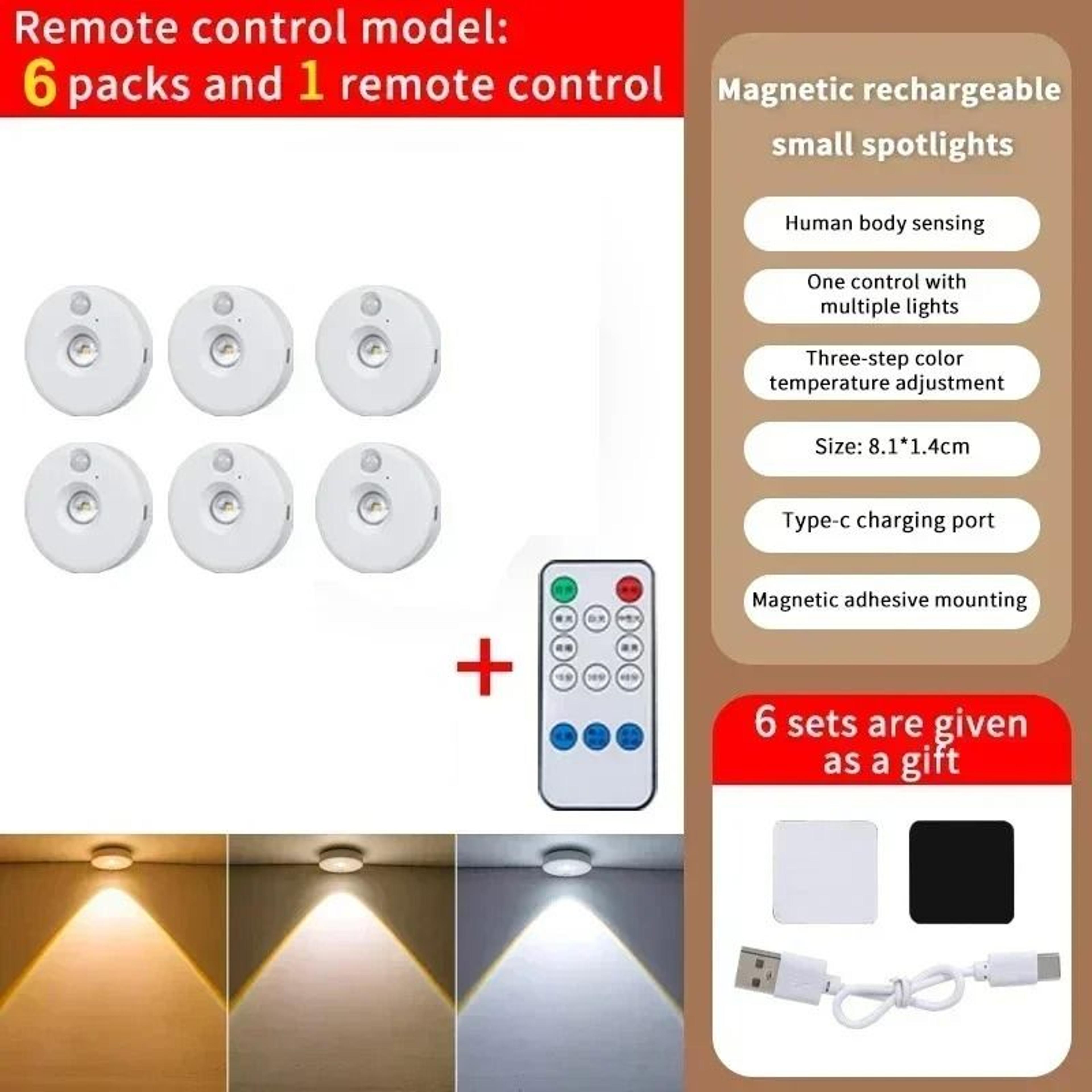 Wireless Wireless LED Under Cabinet Puck Lights With Remote Control 3 Colors  Dimmable Wardrobe Lam 8