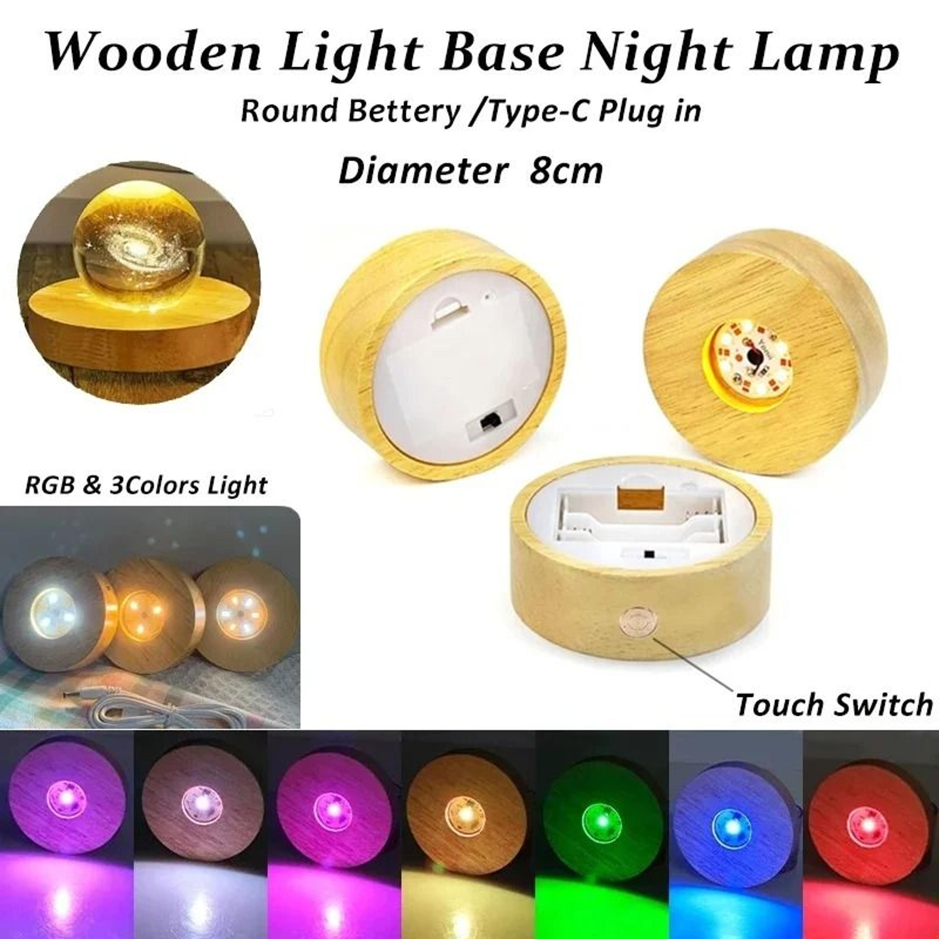 8CM Round Solid Wooden LED Light Base Wireless BatteryPowered Pedestal For Crystal Balls  Glass Art 1