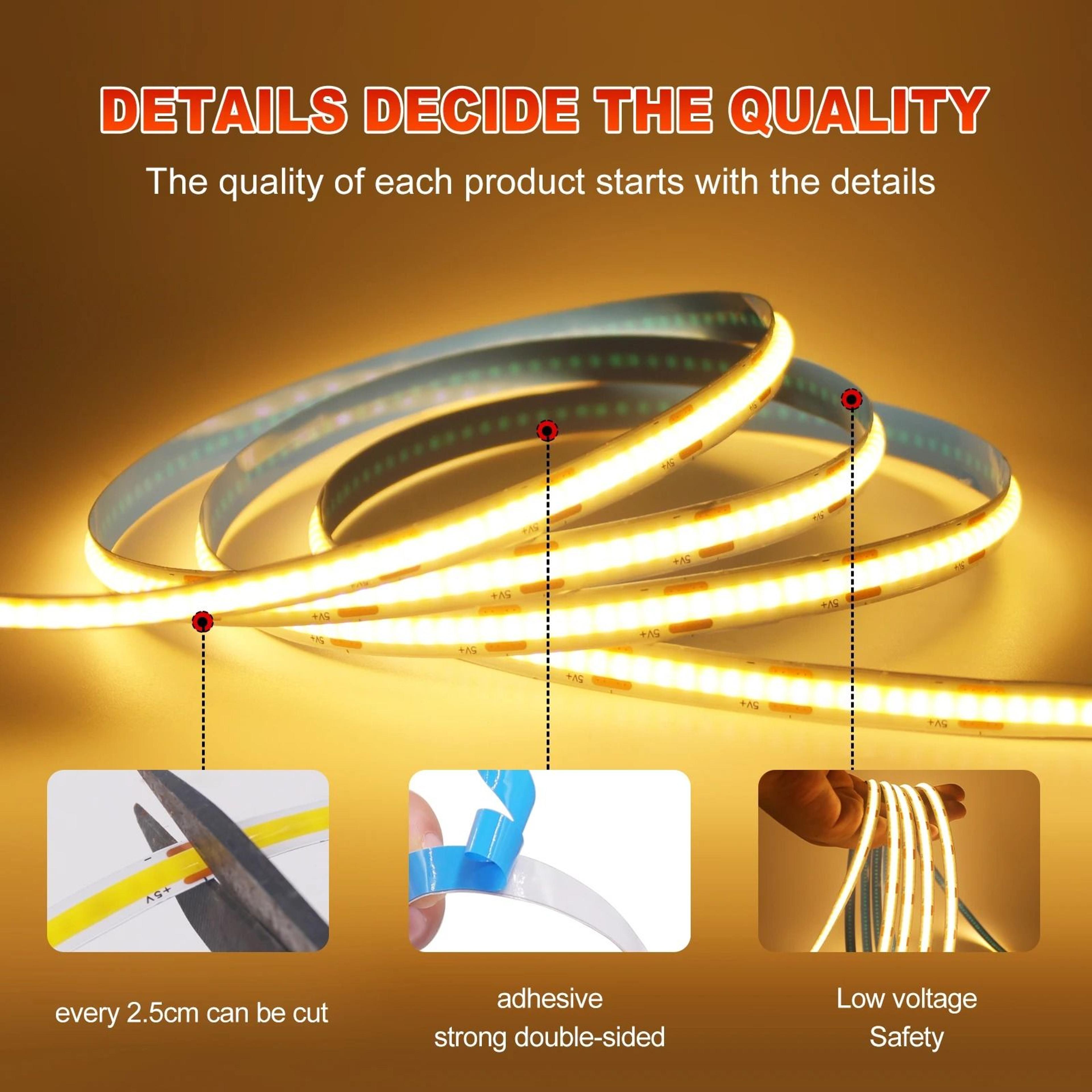 5V Flexible COB LED Strip Light Battery Powered HighDensity Backlight For Cabinets  Bedroom 1