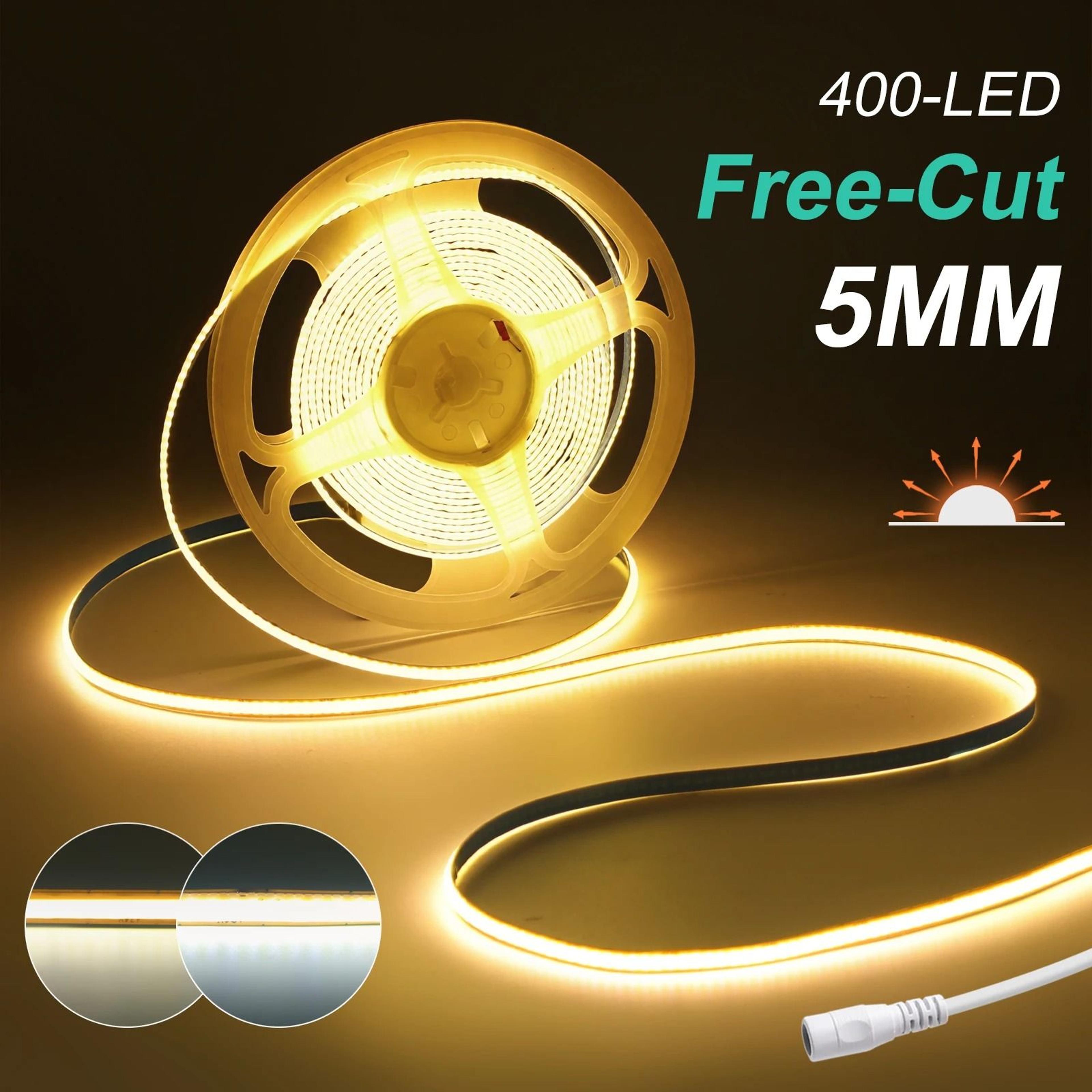 FlexCut COB LED Strip Light High Density 400LEDsm Tape With DC Plug  Wire 5
