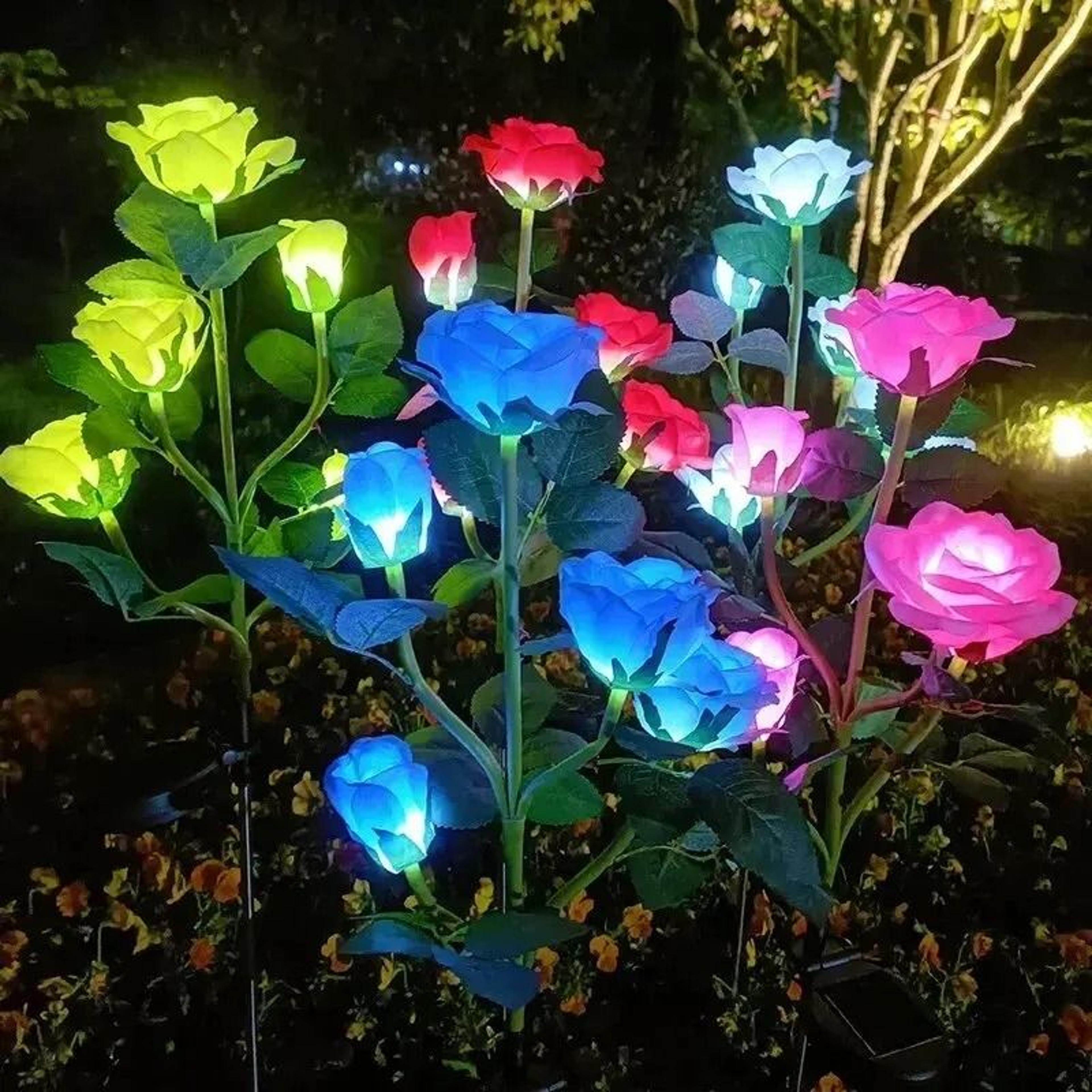 5Head Solar Rose Flower Outdoor LED Stake Light For Garden  Pathway 4