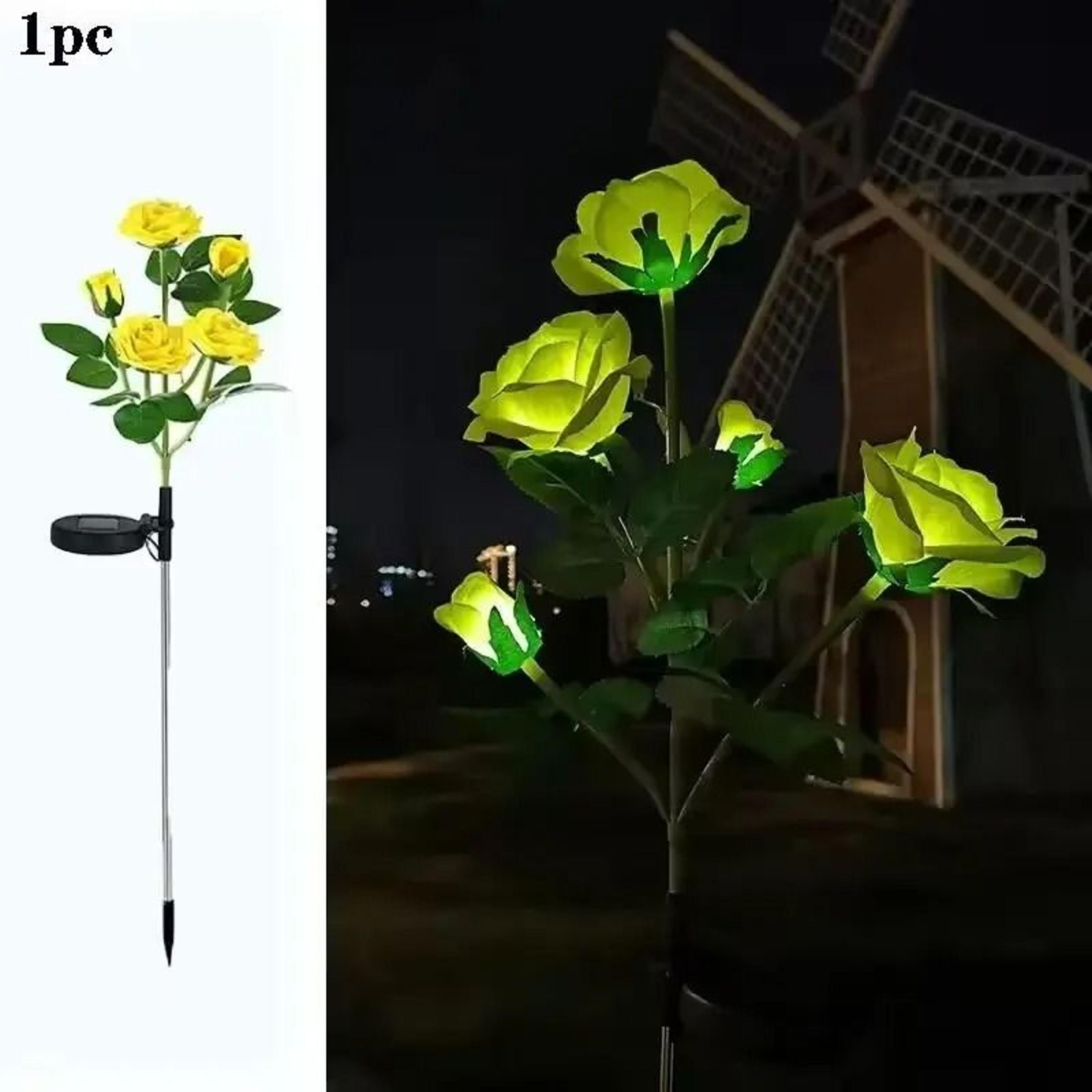 5Head Solar Rose Flower Outdoor LED Stake Light For Garden  Pathway 9