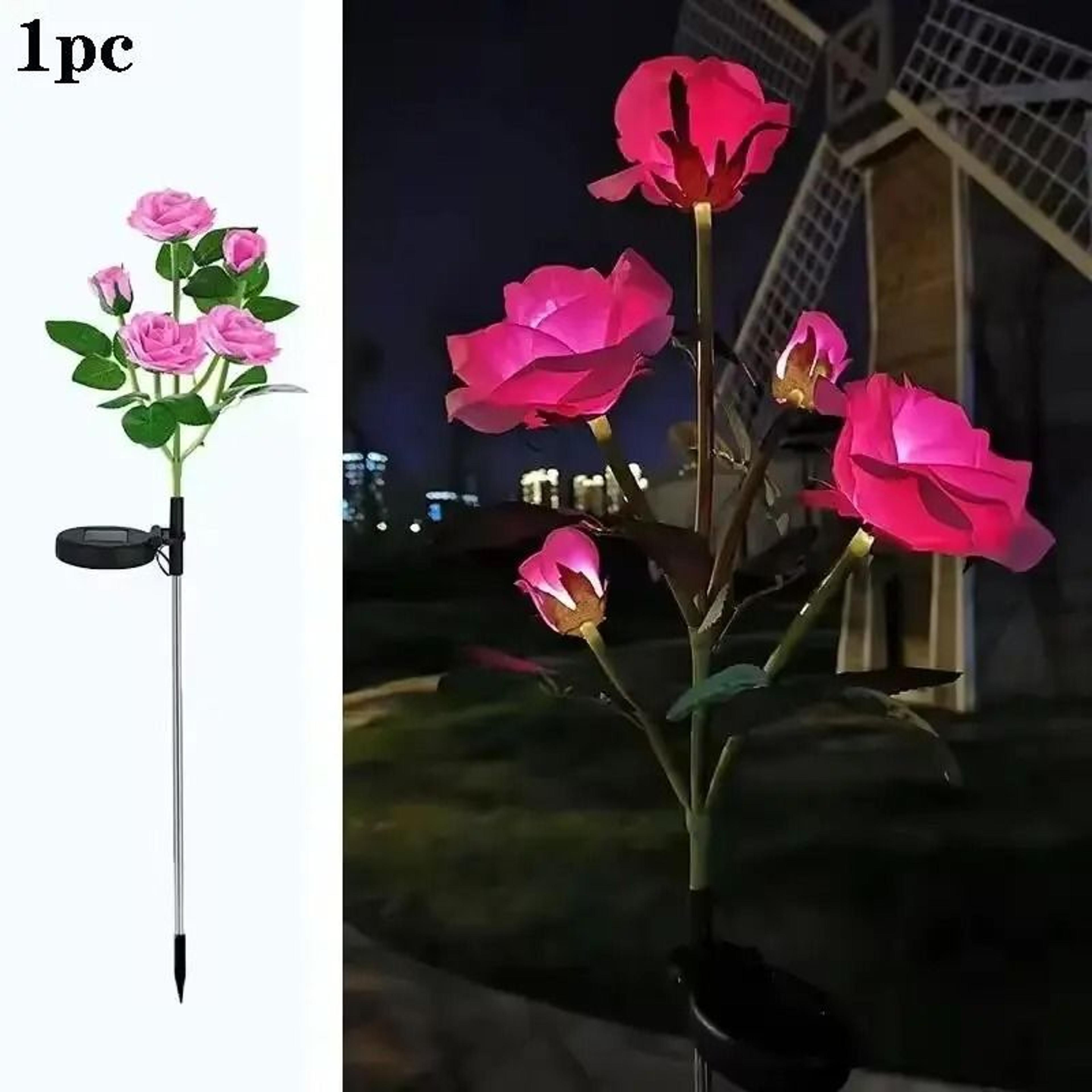 5Head Solar Rose Flower Outdoor LED Stake Light For Garden  Pathway 8